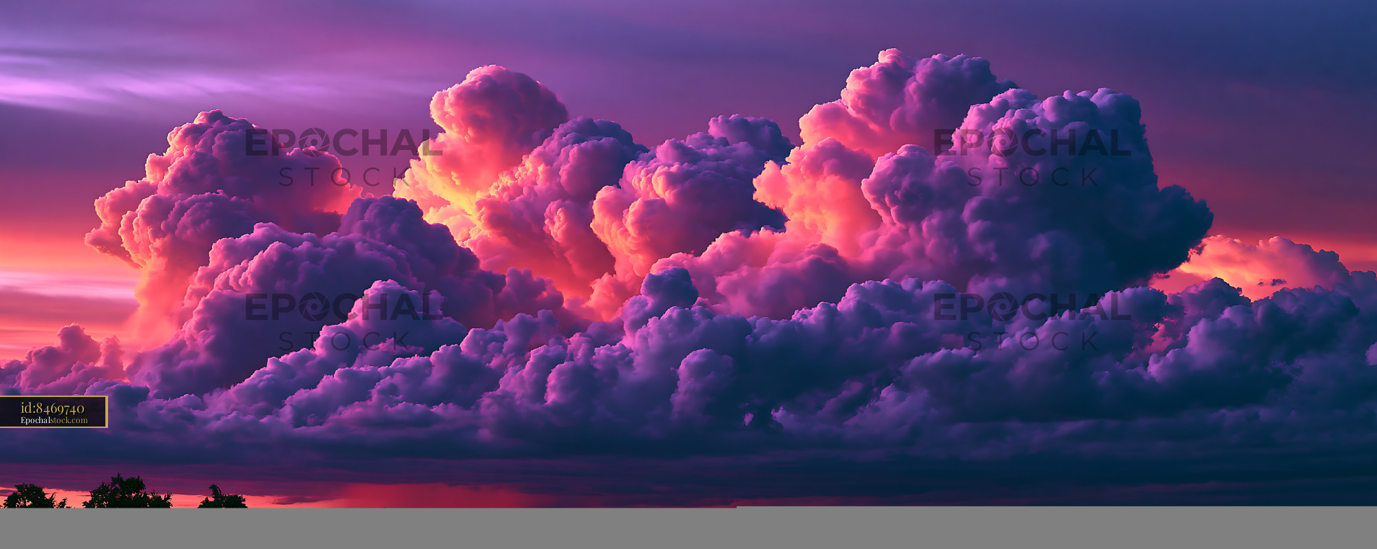 Watermarked full-resolution preview of Colorful clouds at sunset fill the sky