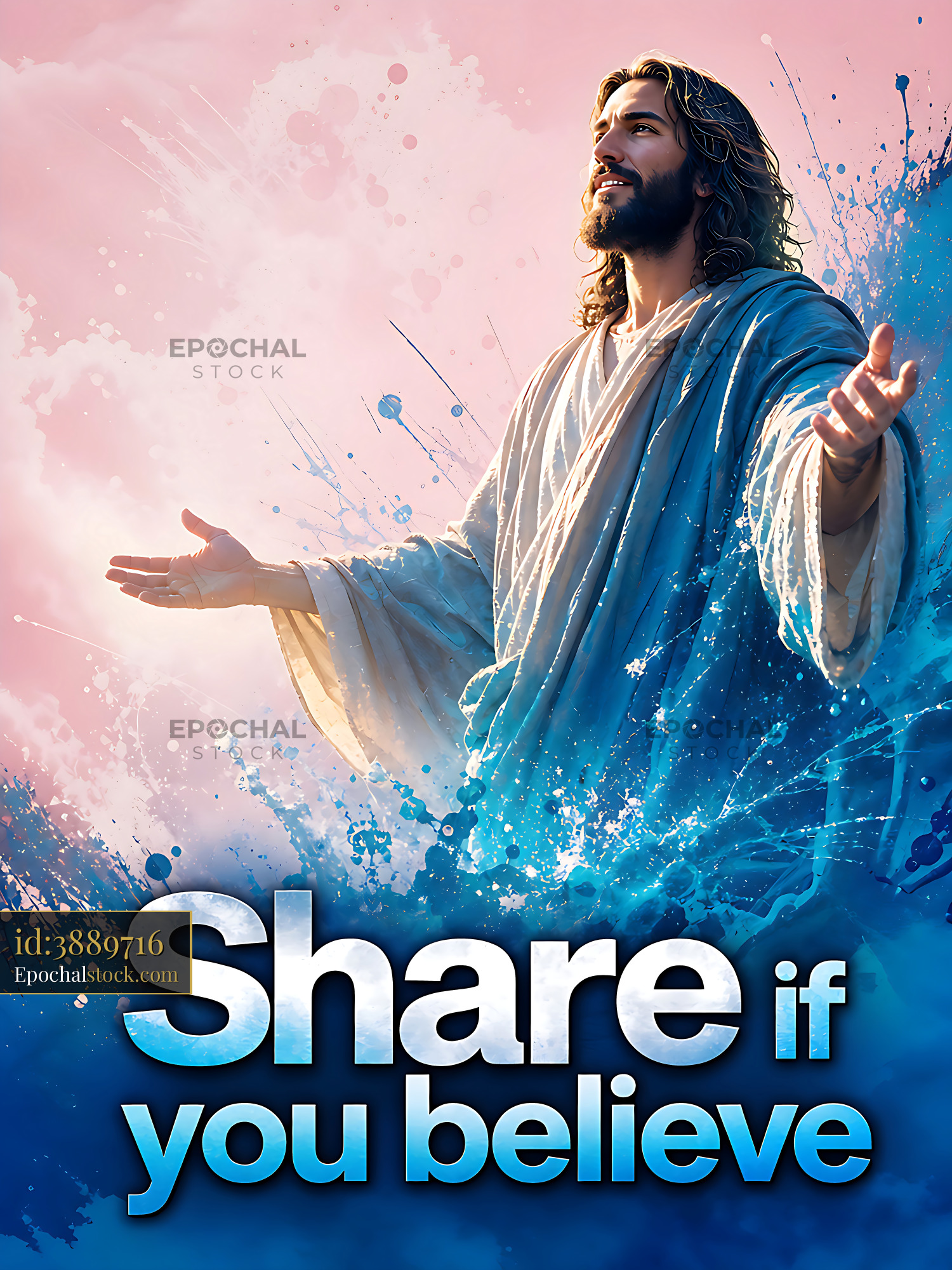 Watermarked full-resolution preview of Jesus figure with open arms and colorful background
