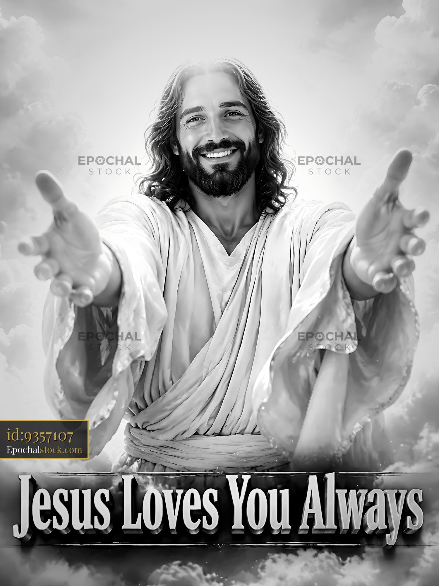 Watermarked full-resolution preview of Jesus reaching out in love with welcoming arms