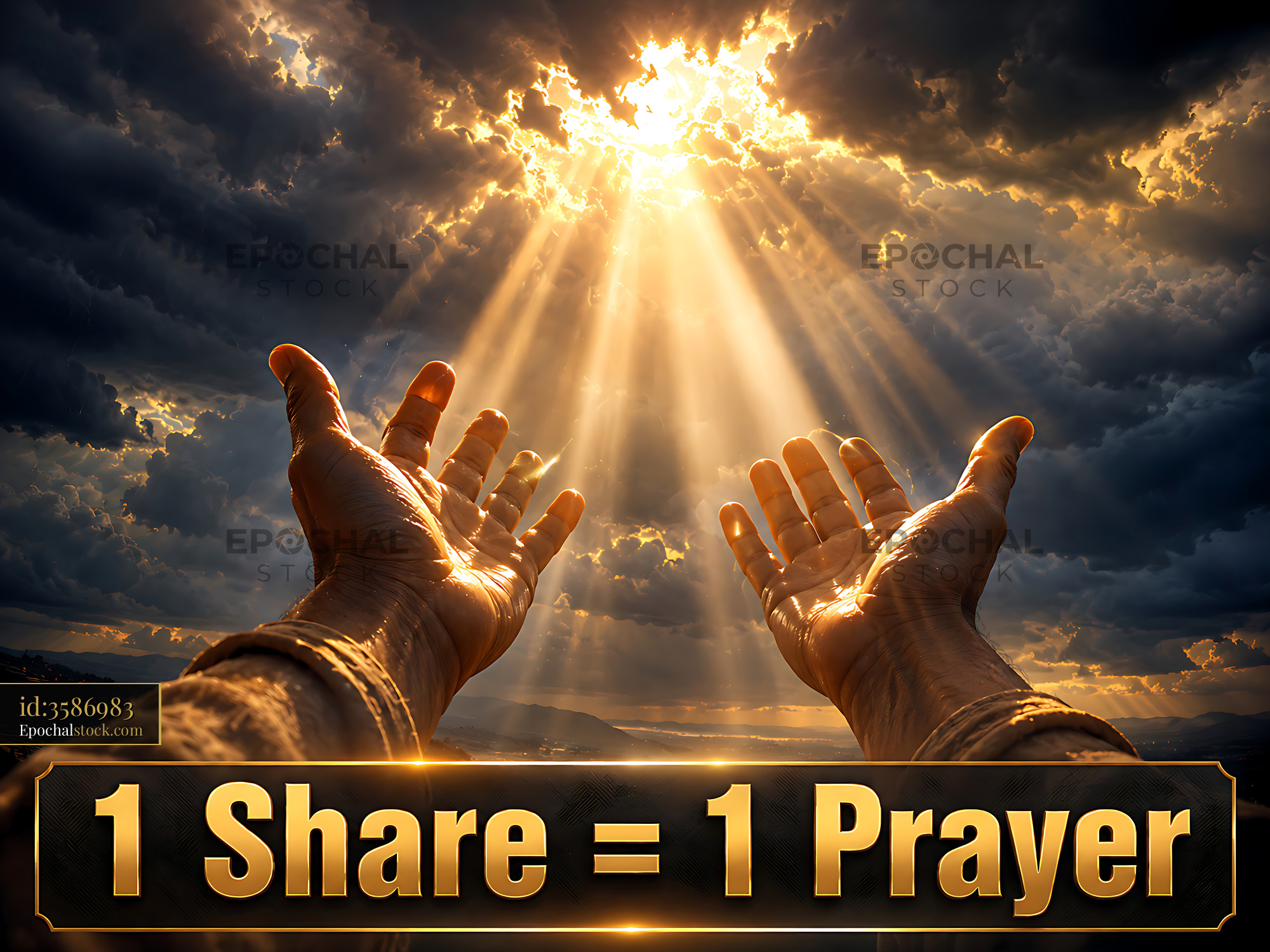 Hands Reaching Towards Light With a Message About Prayer - stock photo