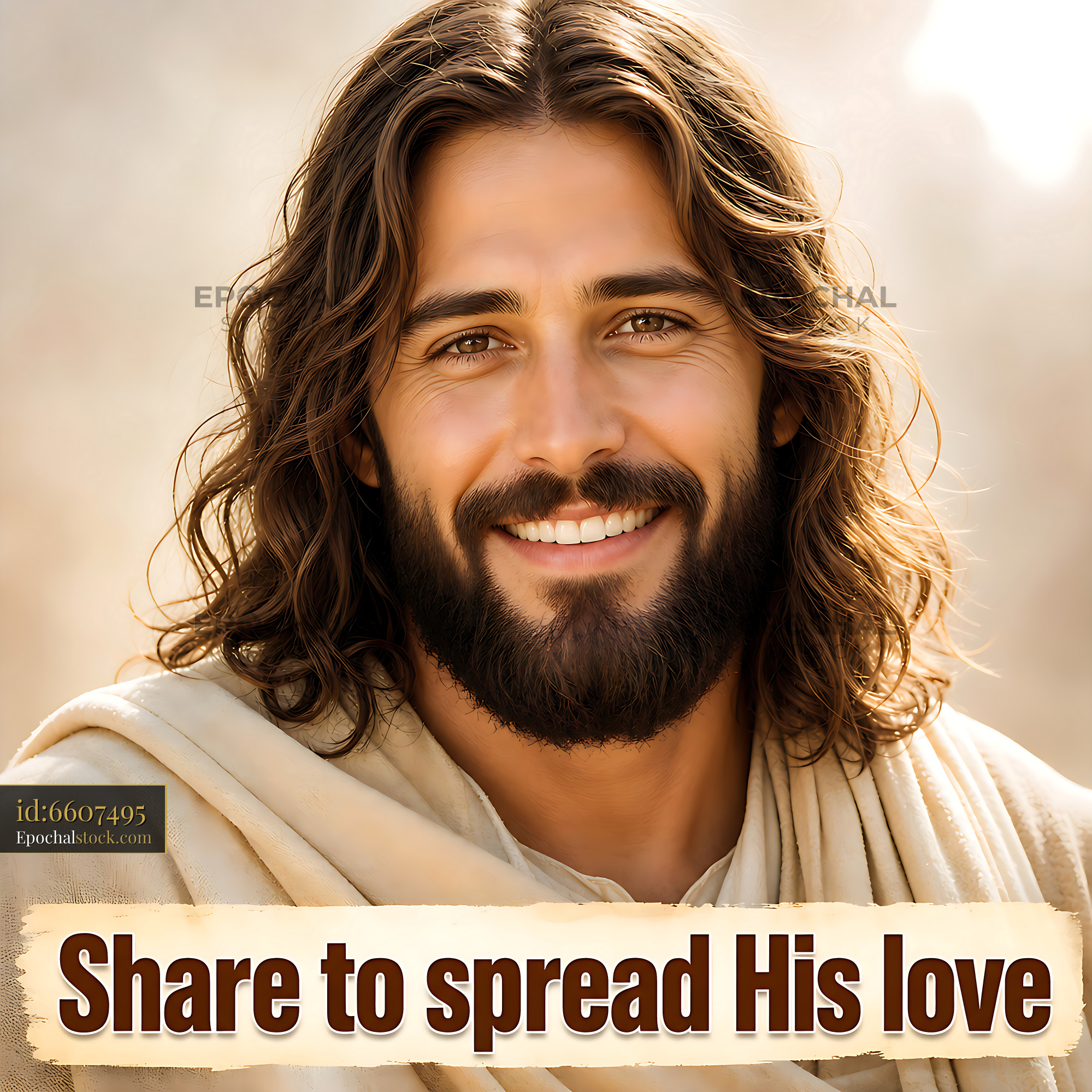 Watermarked full-resolution preview of Man with long hair and beard smiling warmly at the camera