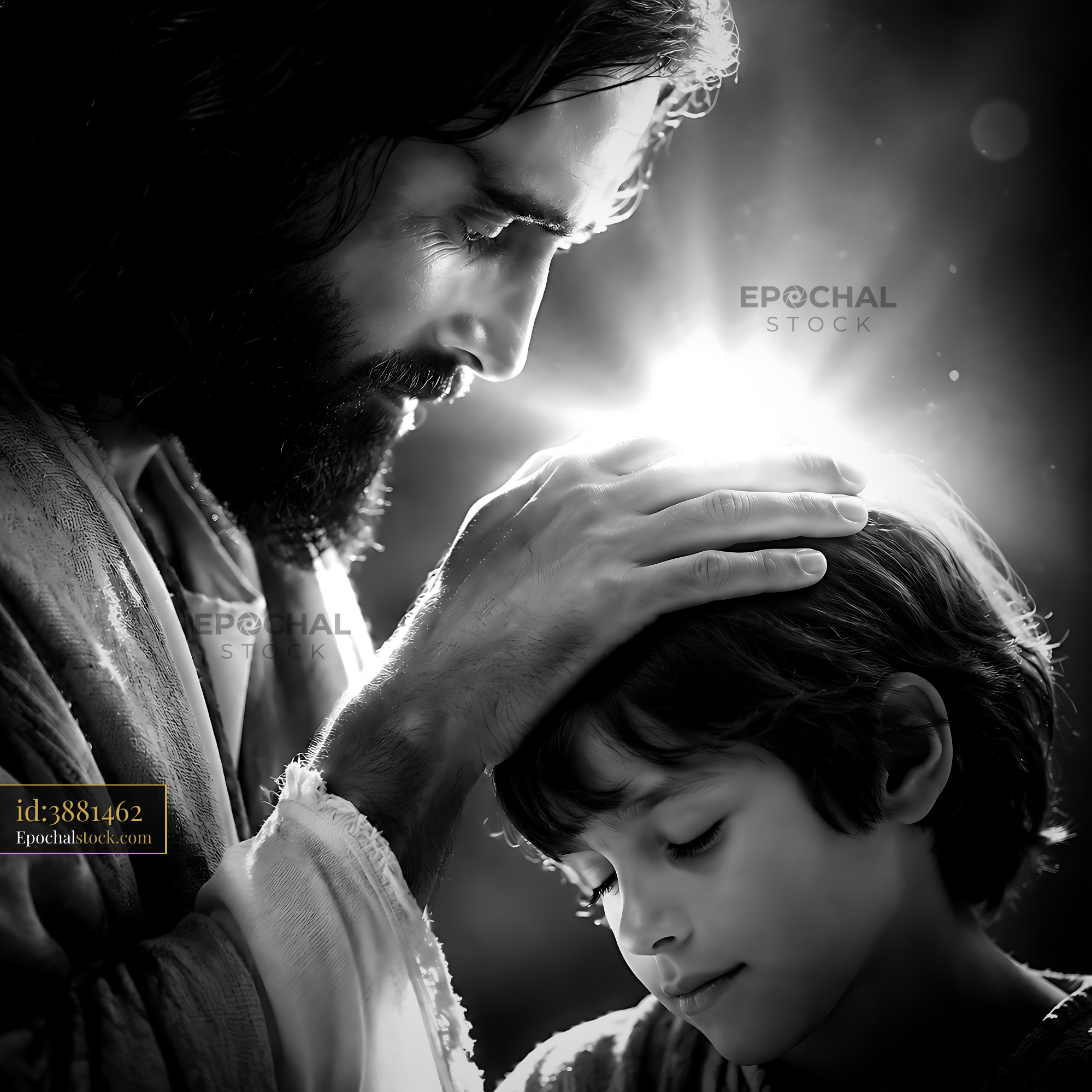 Jesus Blesses Child With Love and Guidance in a Moment of Connection - stock photo