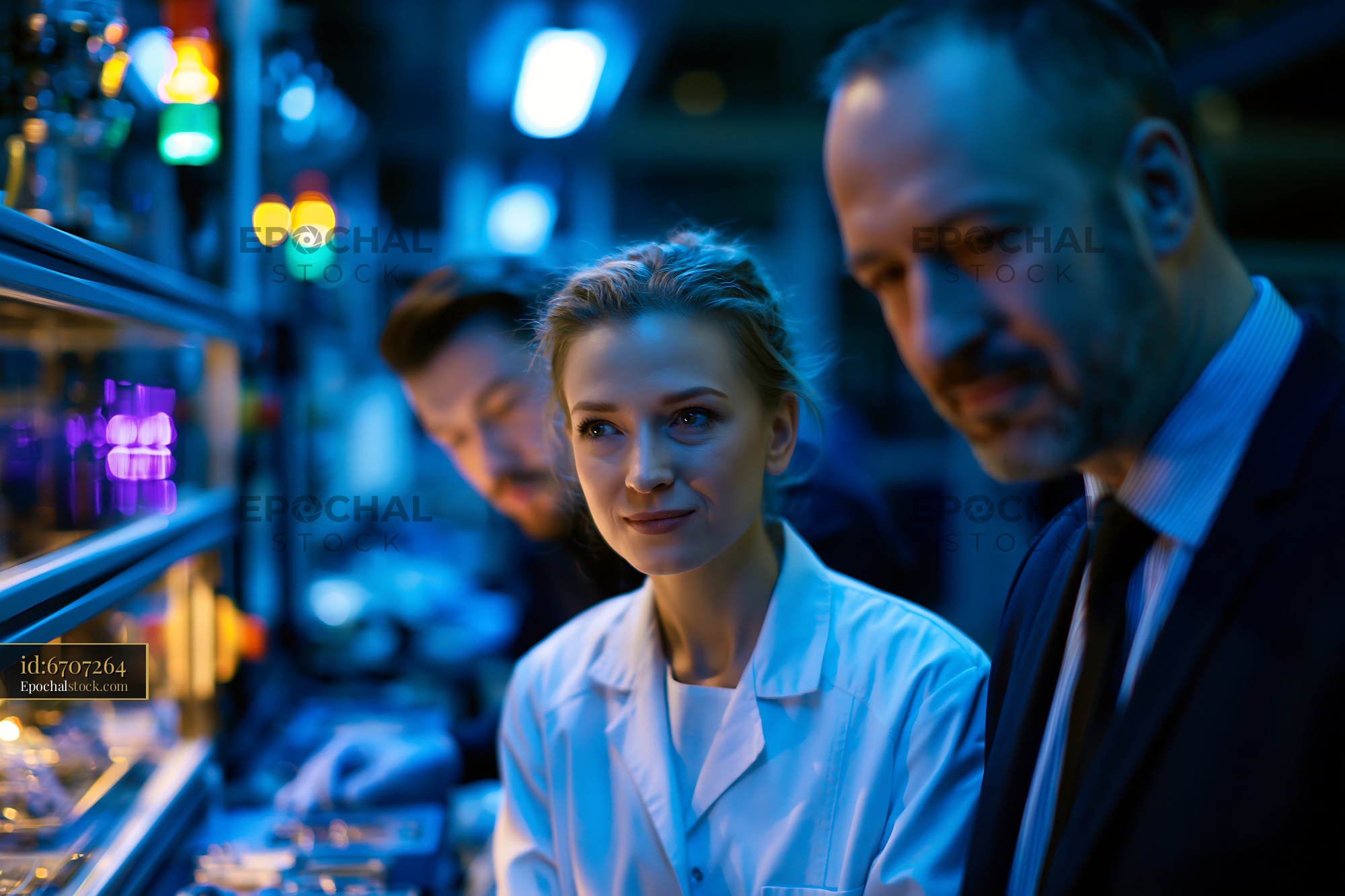 Watermarked full-resolution preview of Team of professionals in a laboratory analyzing samples