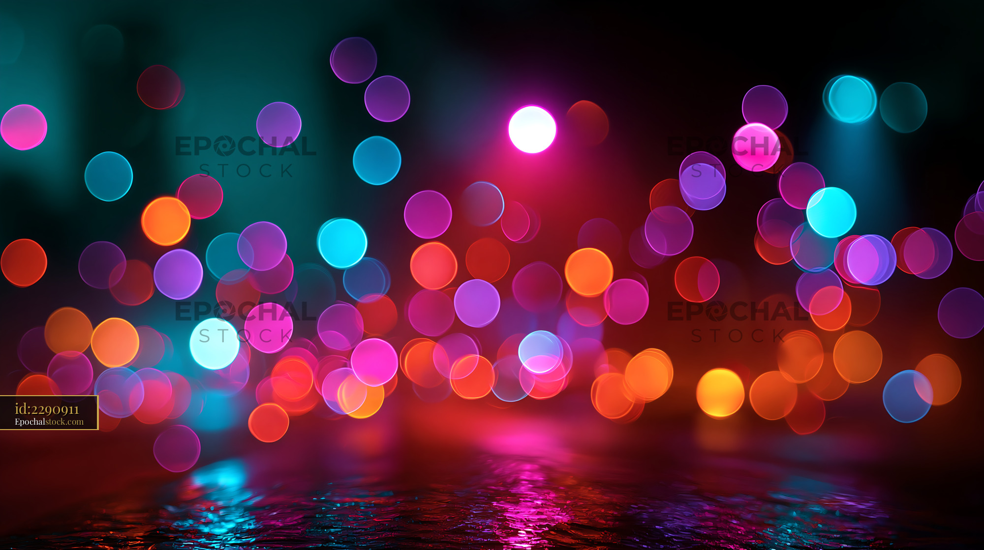 Watermarked full-resolution preview of Colorful bokeh lights shine in a night setting