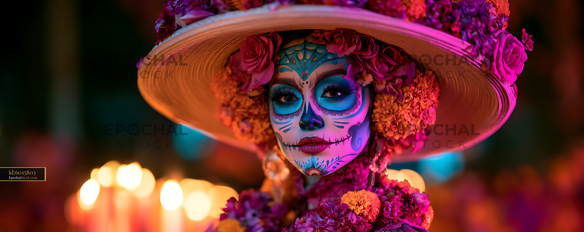 Watermarked full-resolution preview of Colorful floral sugar skull portrait