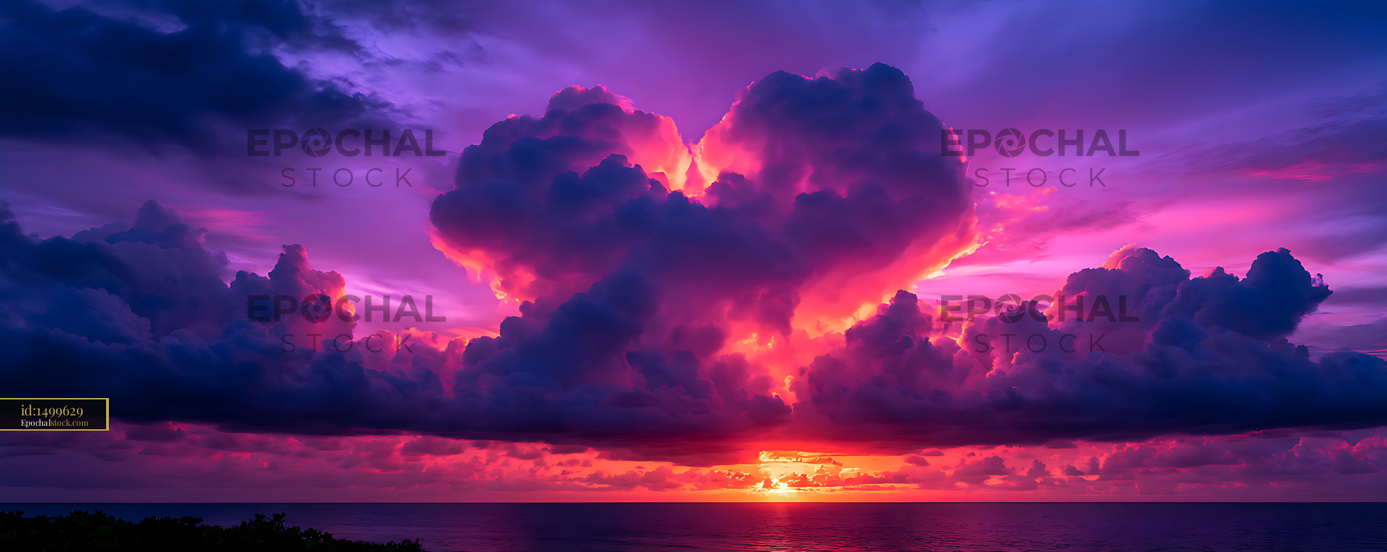 Watermarked full-resolution preview of Colorful sunset and towering clouds above the sea