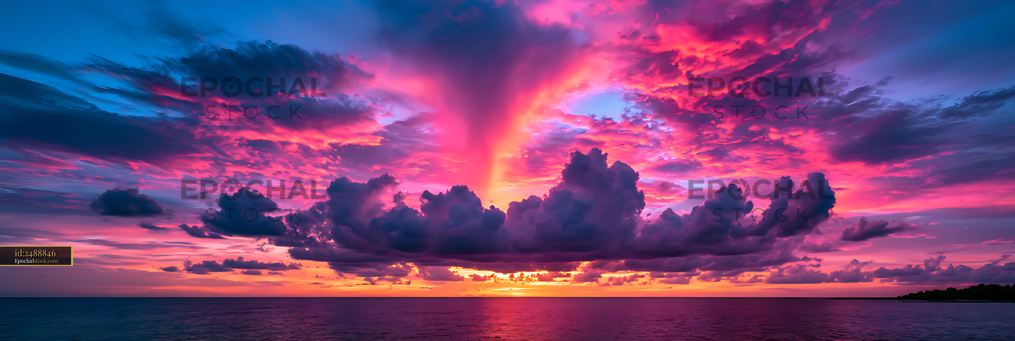 Watermarked full-resolution preview of Colorful sunset over the ocean with clouds and sky