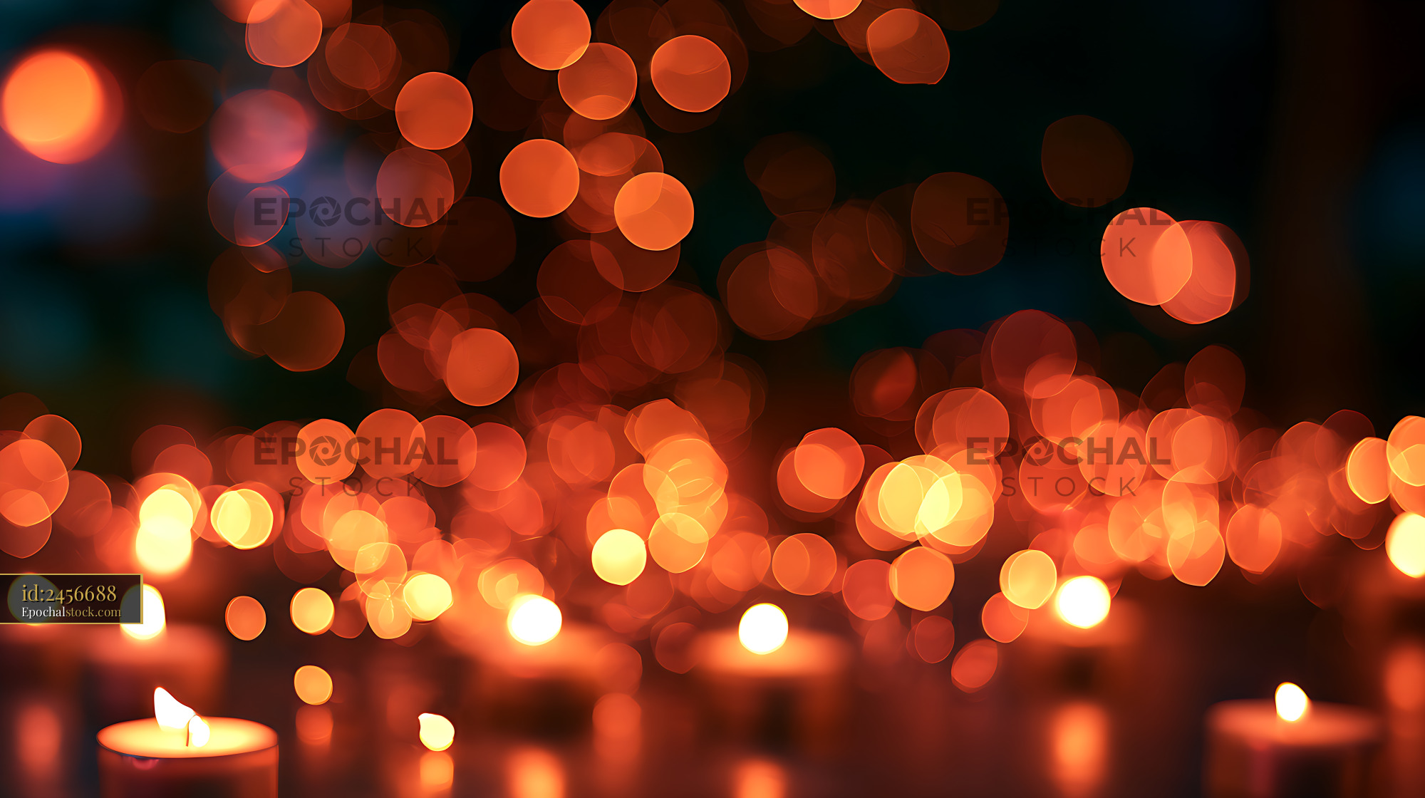 Watermarked full-resolution preview of Cozy candle flames and orange bokeh lights