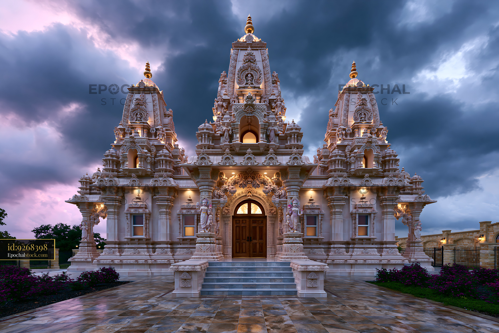 Watermarked full-resolution preview of Hindu temple with intricate design during twilight hours