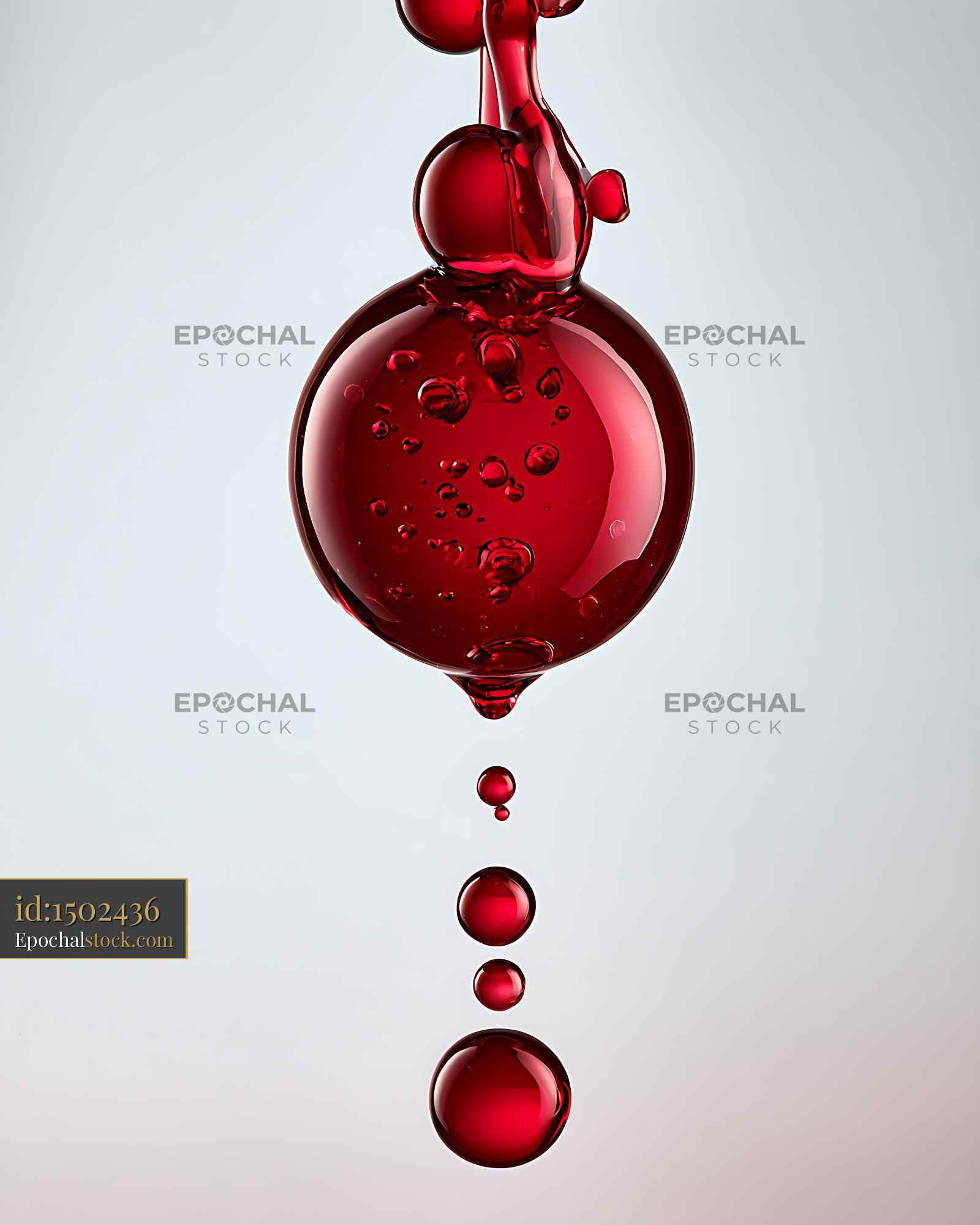 Watermarked full-resolution preview of Glossy red liquid form and suspended droplets