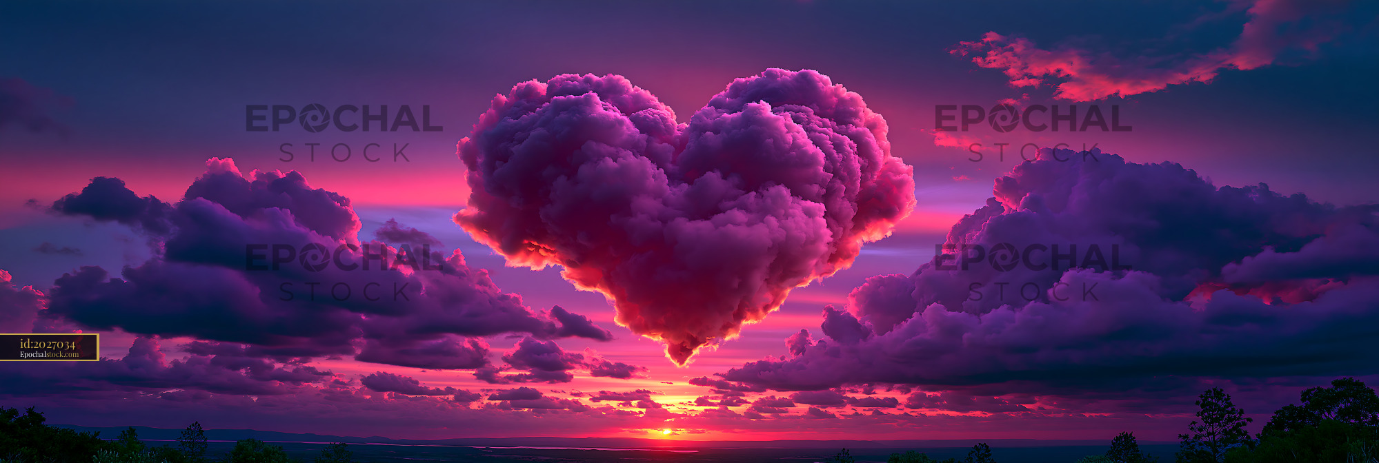 Watermarked full-resolution preview of Colorful clouds form a heart shape during sunset