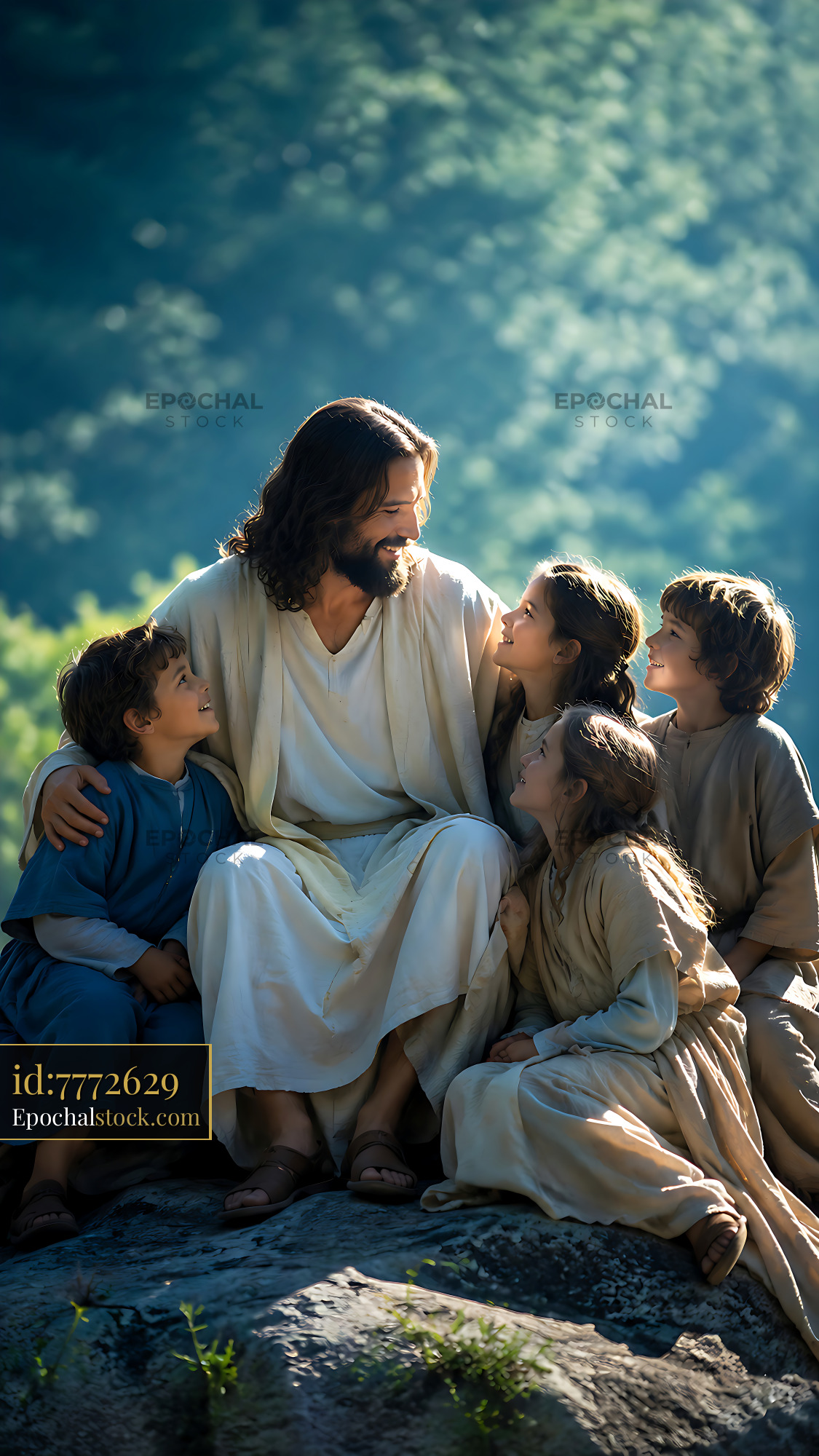 Watermarked full-resolution preview of Children gathering around a man in white robes