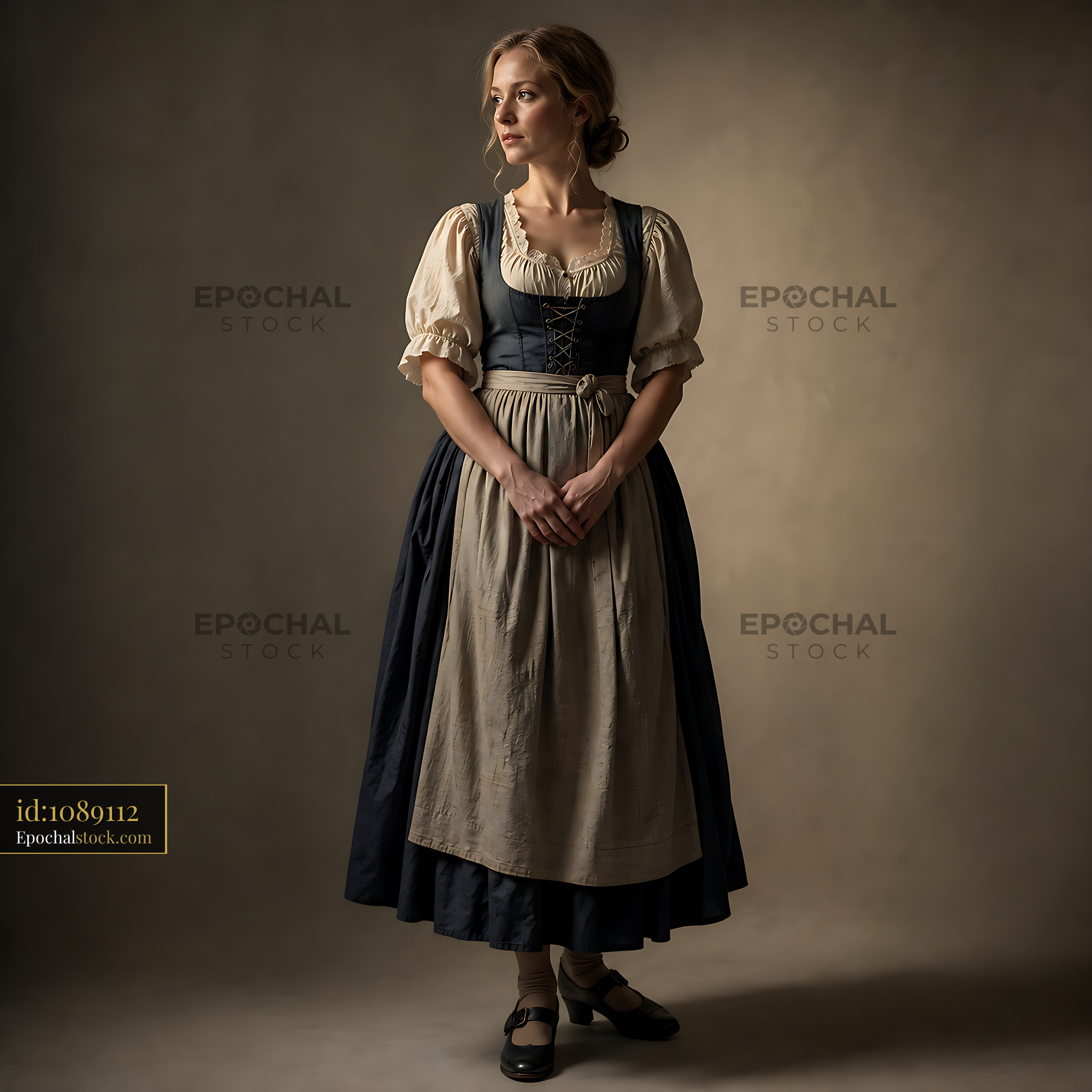 Watermarked full-resolution preview of Woman in traditional dress standing in soft light