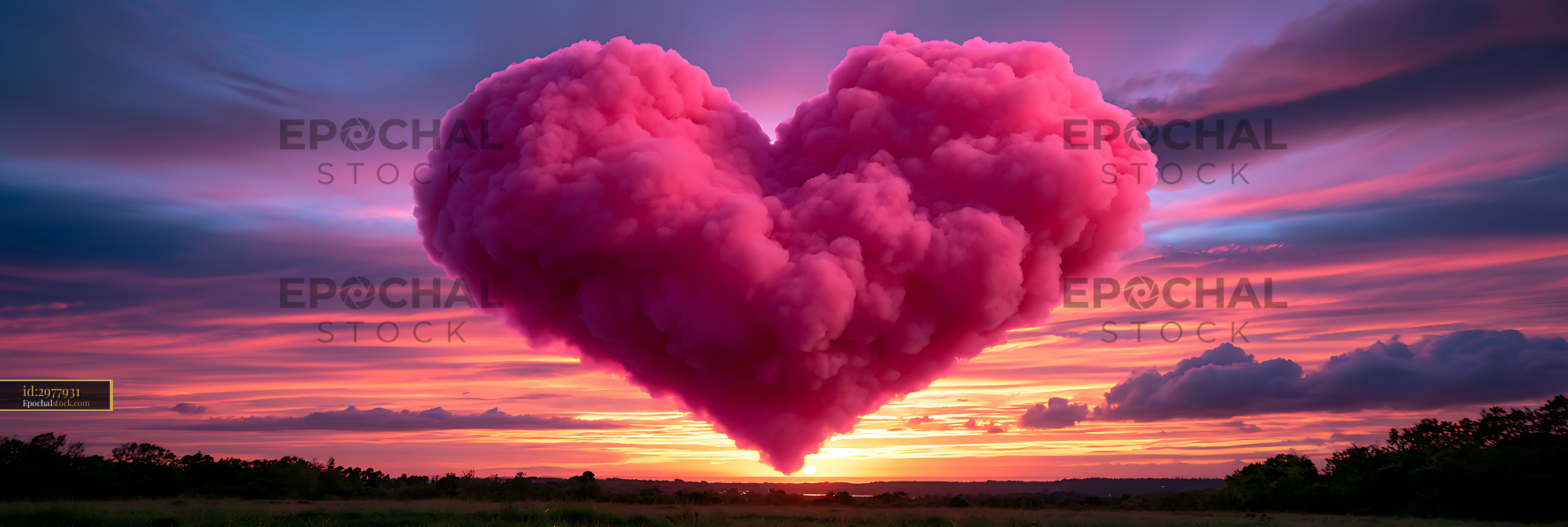 Watermarked full-resolution preview of Surreal pink heart cloud in a vivid sunset sky
