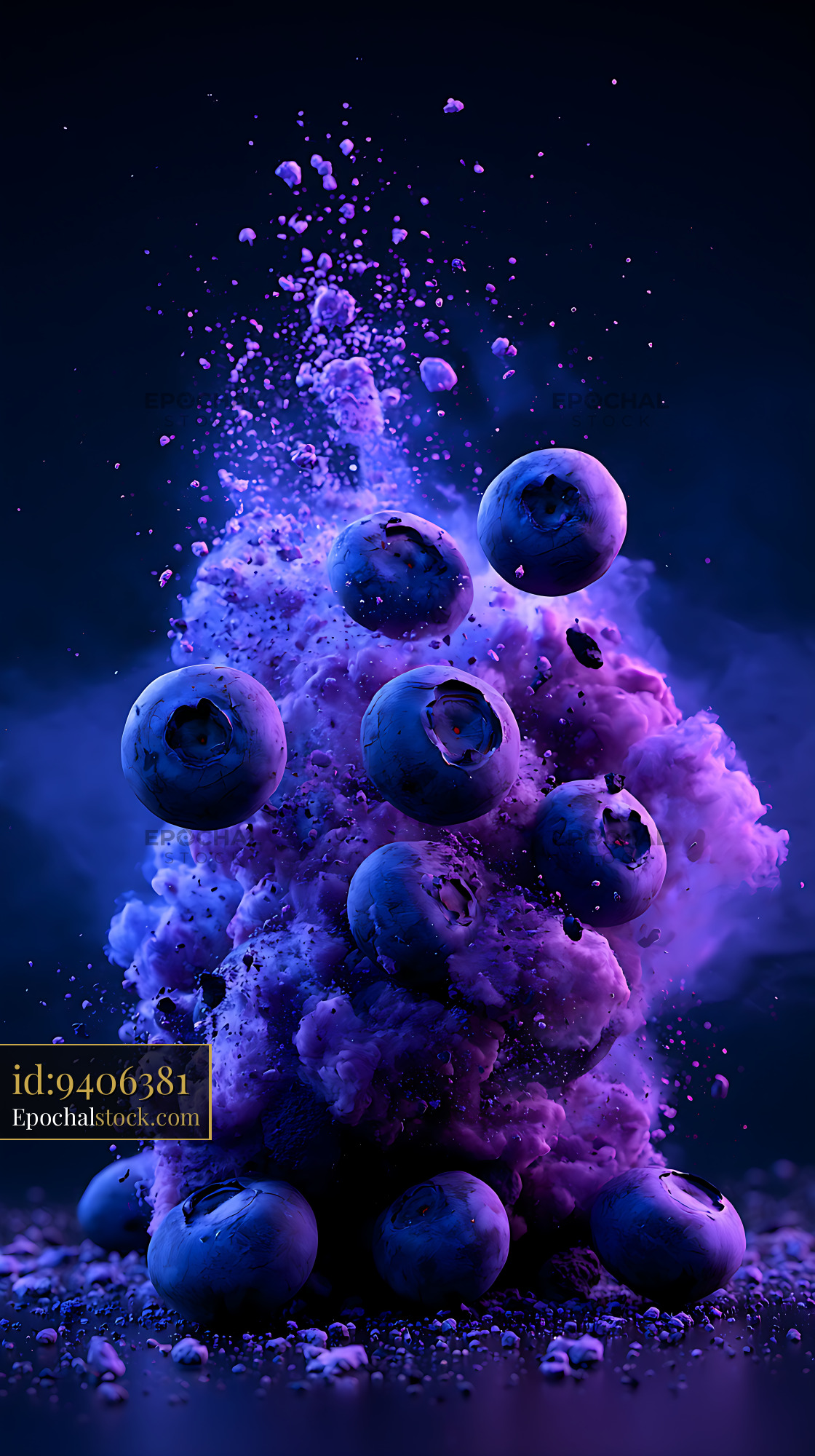 Watermarked full-resolution preview of Blueberries surrounded by colorful powder