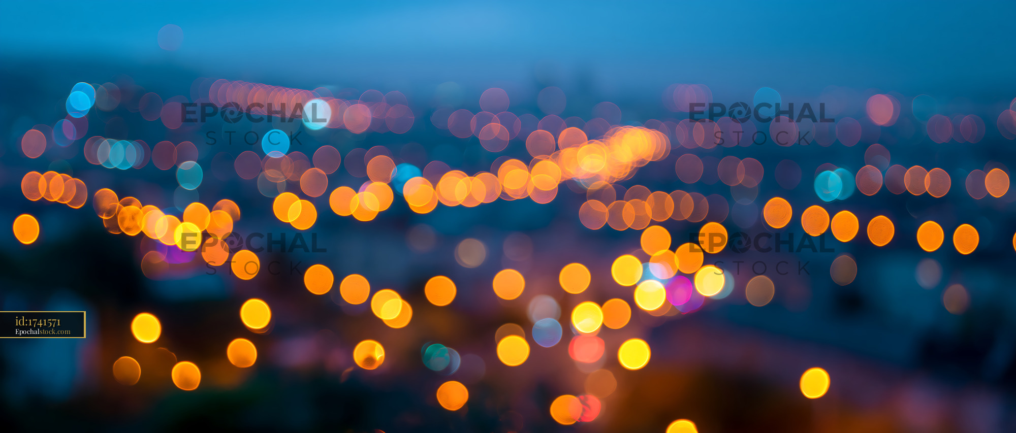 Watermarked full-resolution preview of City lights blur during evening hours