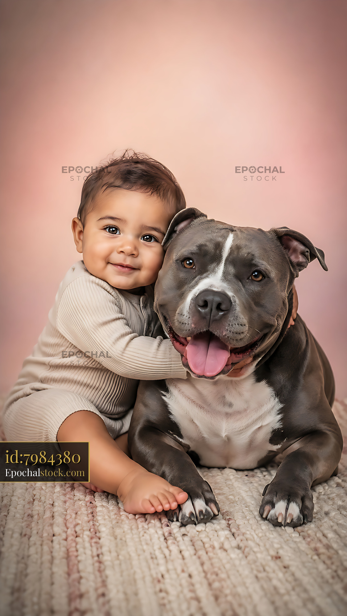 Watermarked full-resolution preview of Child and dog sitting together with happy expressions