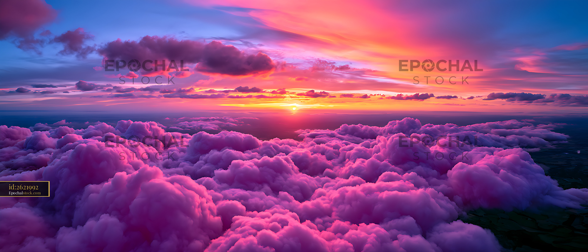 Watermarked full-resolution preview of Colorful sunset over clouds viewed from above