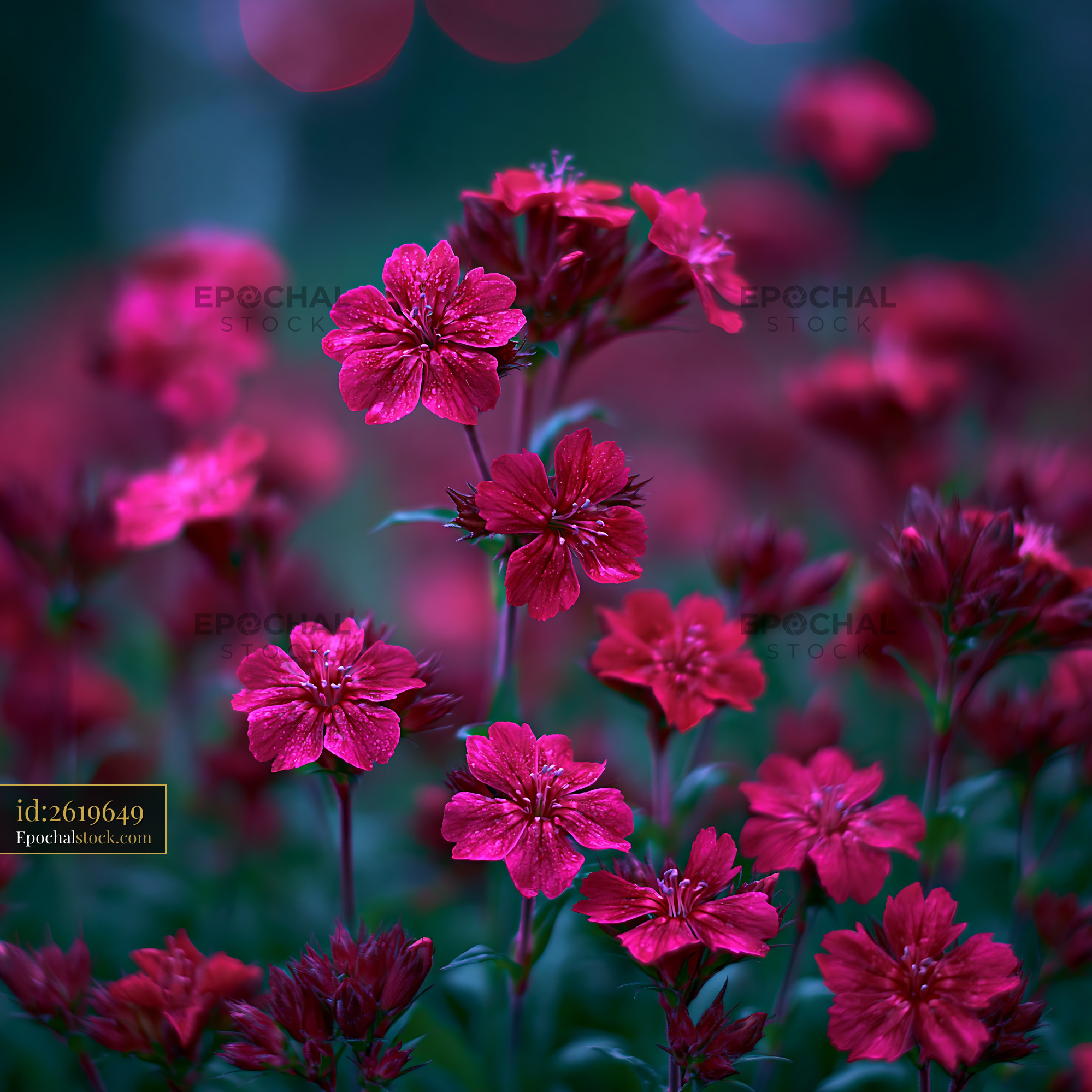 Watermarked full-resolution preview of Vibrant red flowers blooming in a garden setting