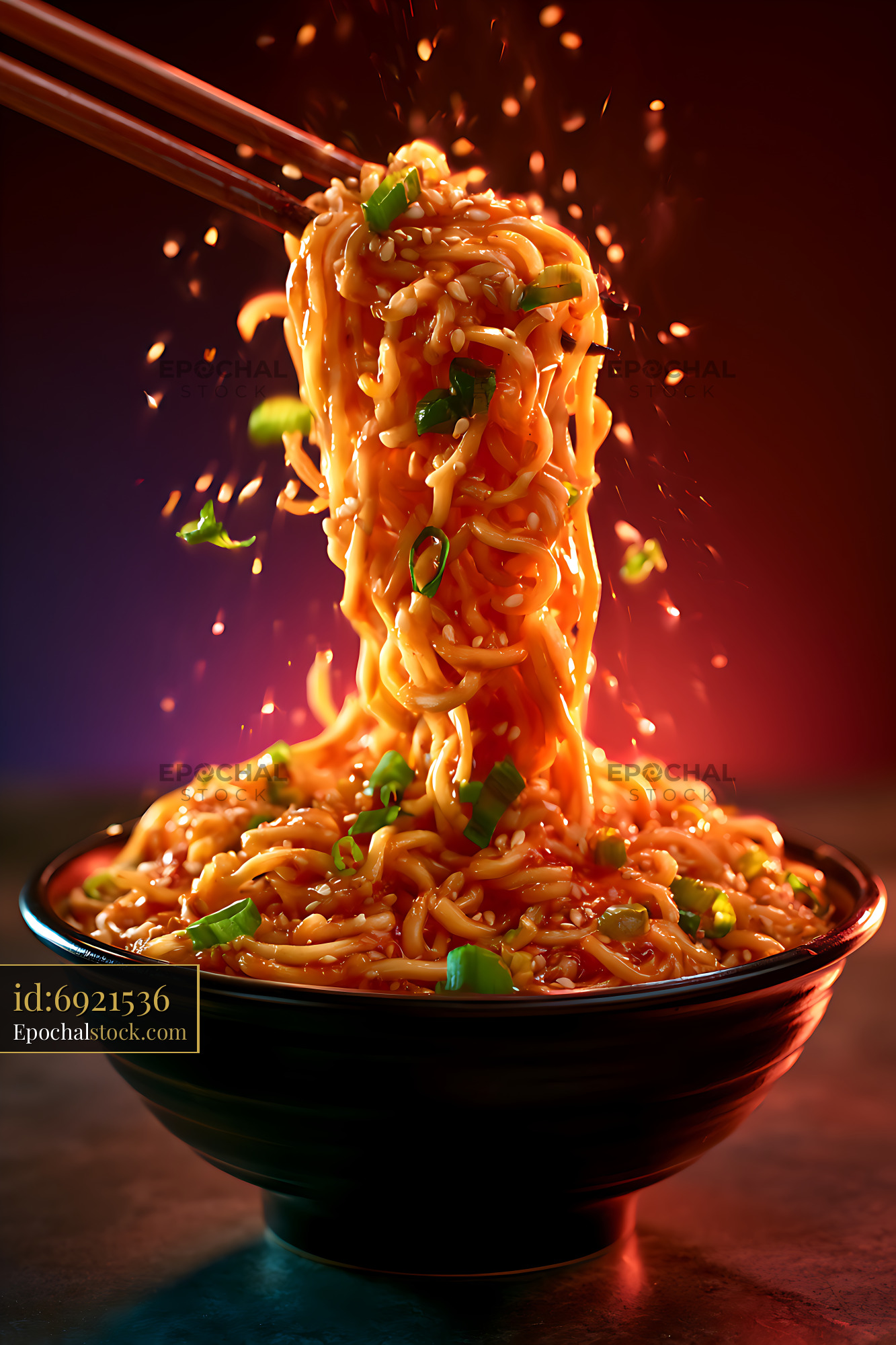 Watermarked full-resolution preview of Saucy noodles with sesame and green onion