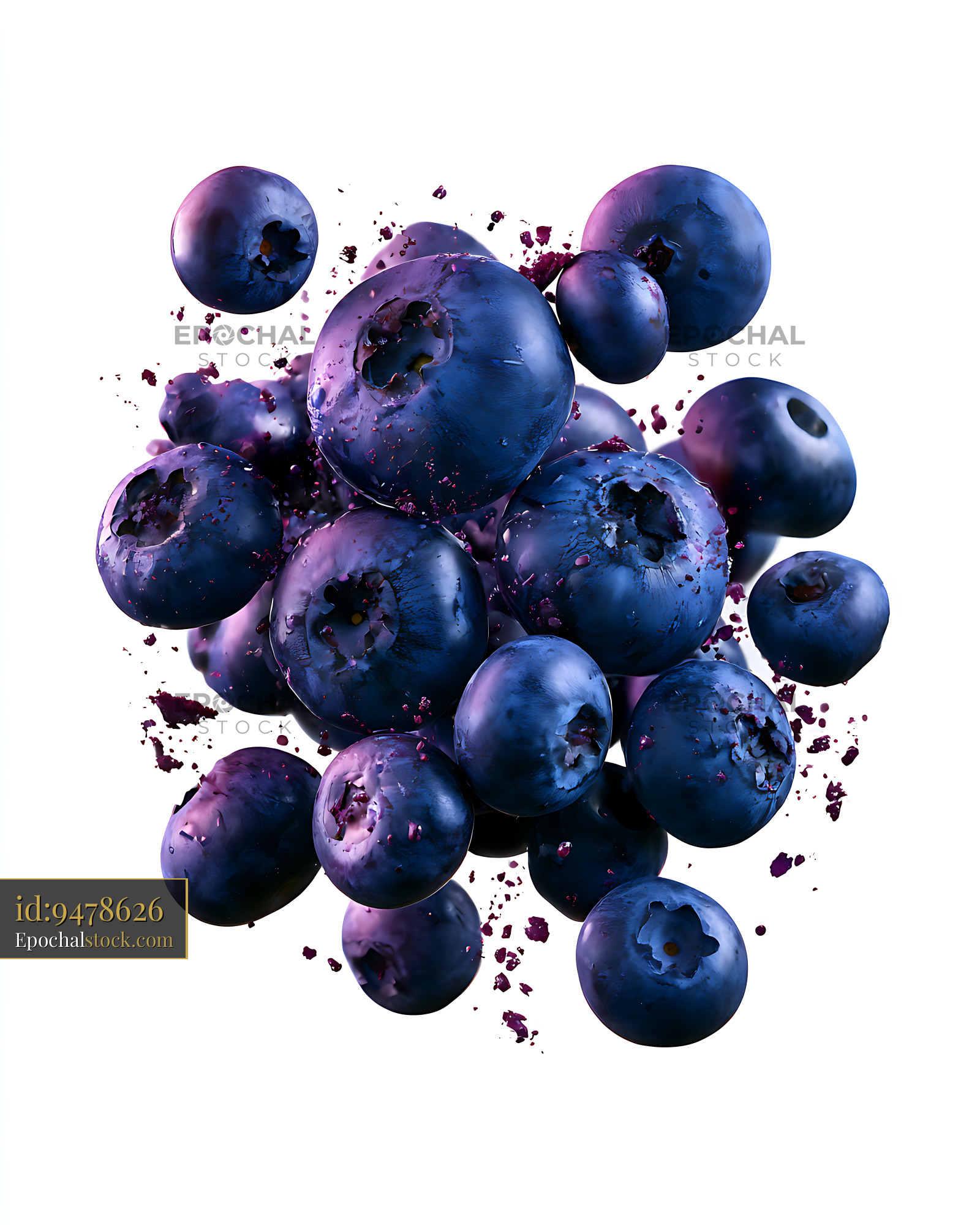 Watermarked full-resolution preview of Close-Up Blueberry Still Life with Berry Juice