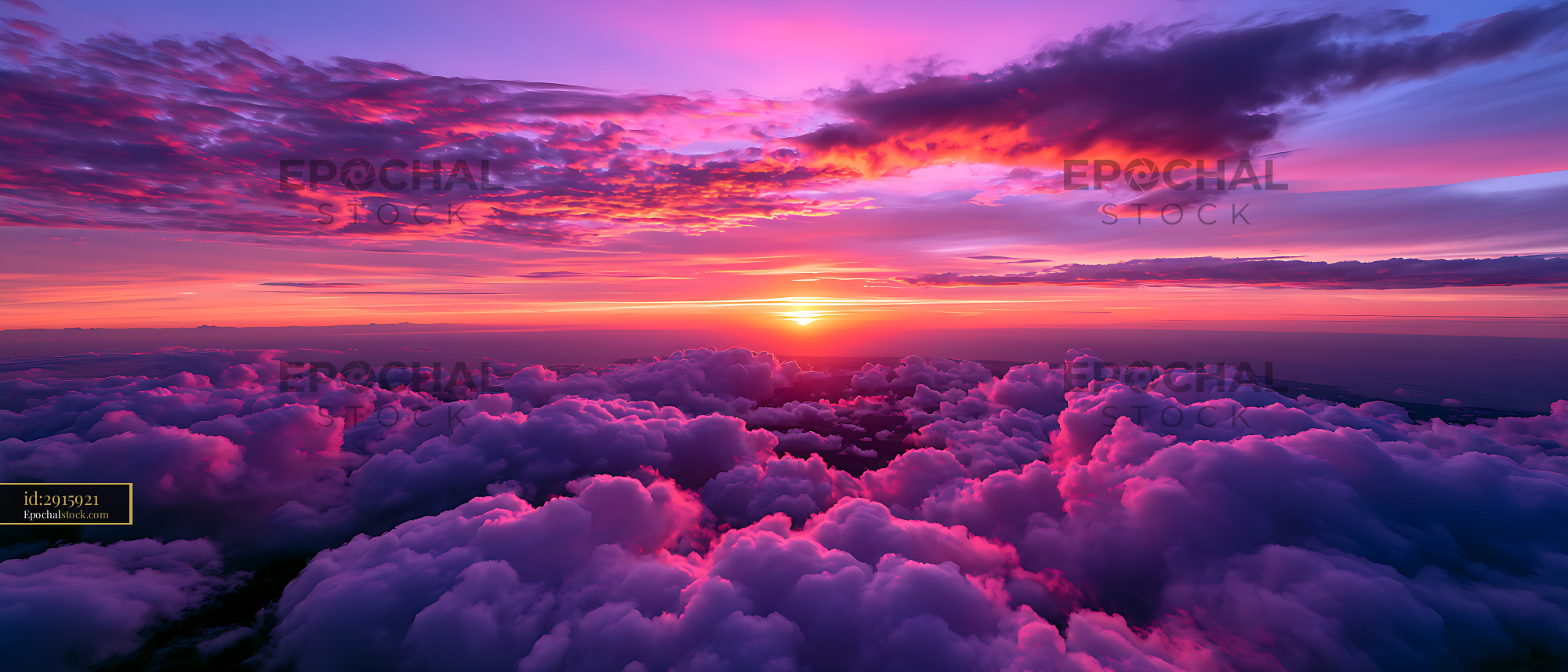 Watermarked full-resolution preview of Sunset view over the clouds with vibrant colors and soft textures