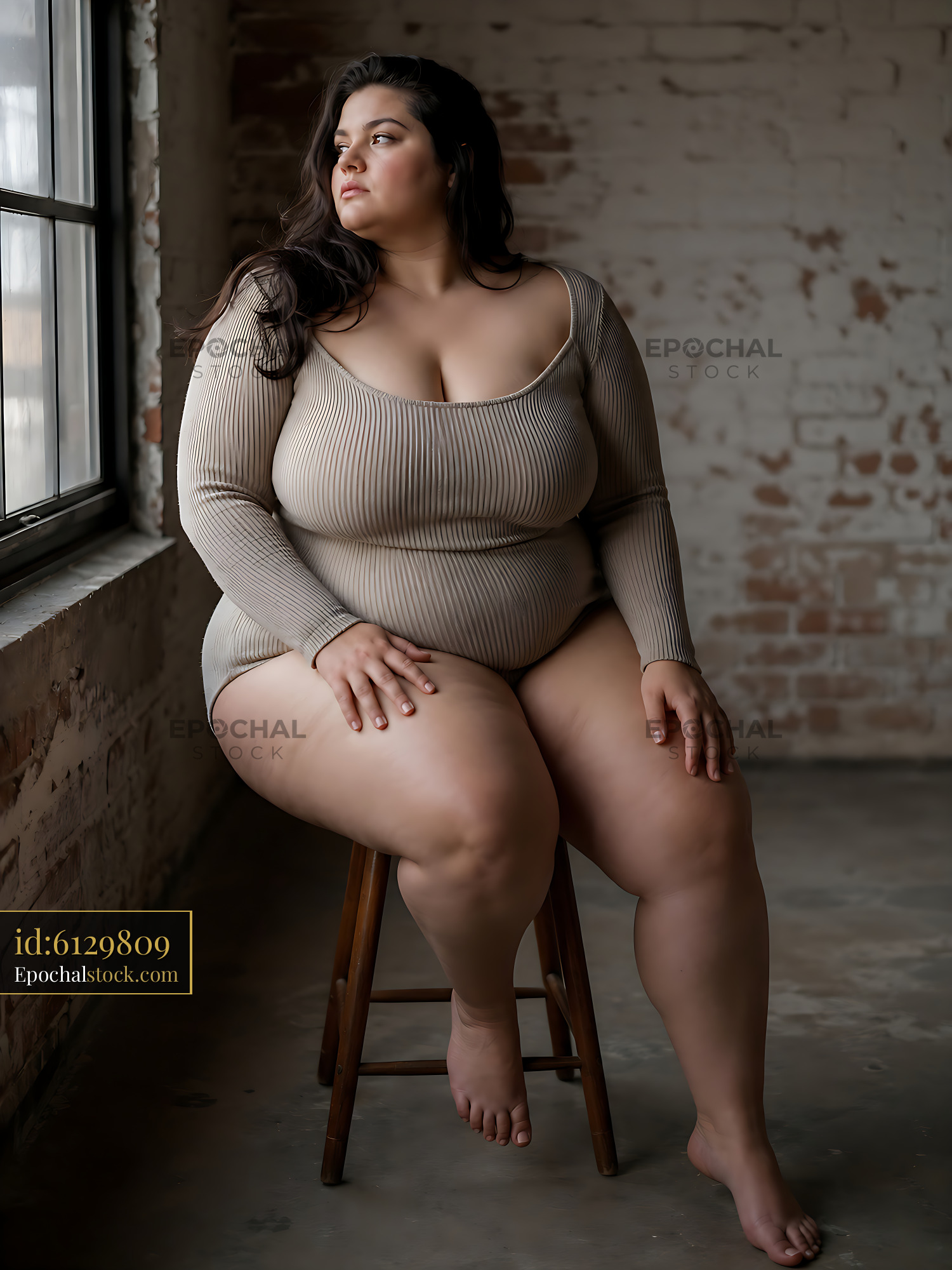 Woman Sitting on Stool by Window With Soft Light — stock example for Seedream 4.5 solution examples