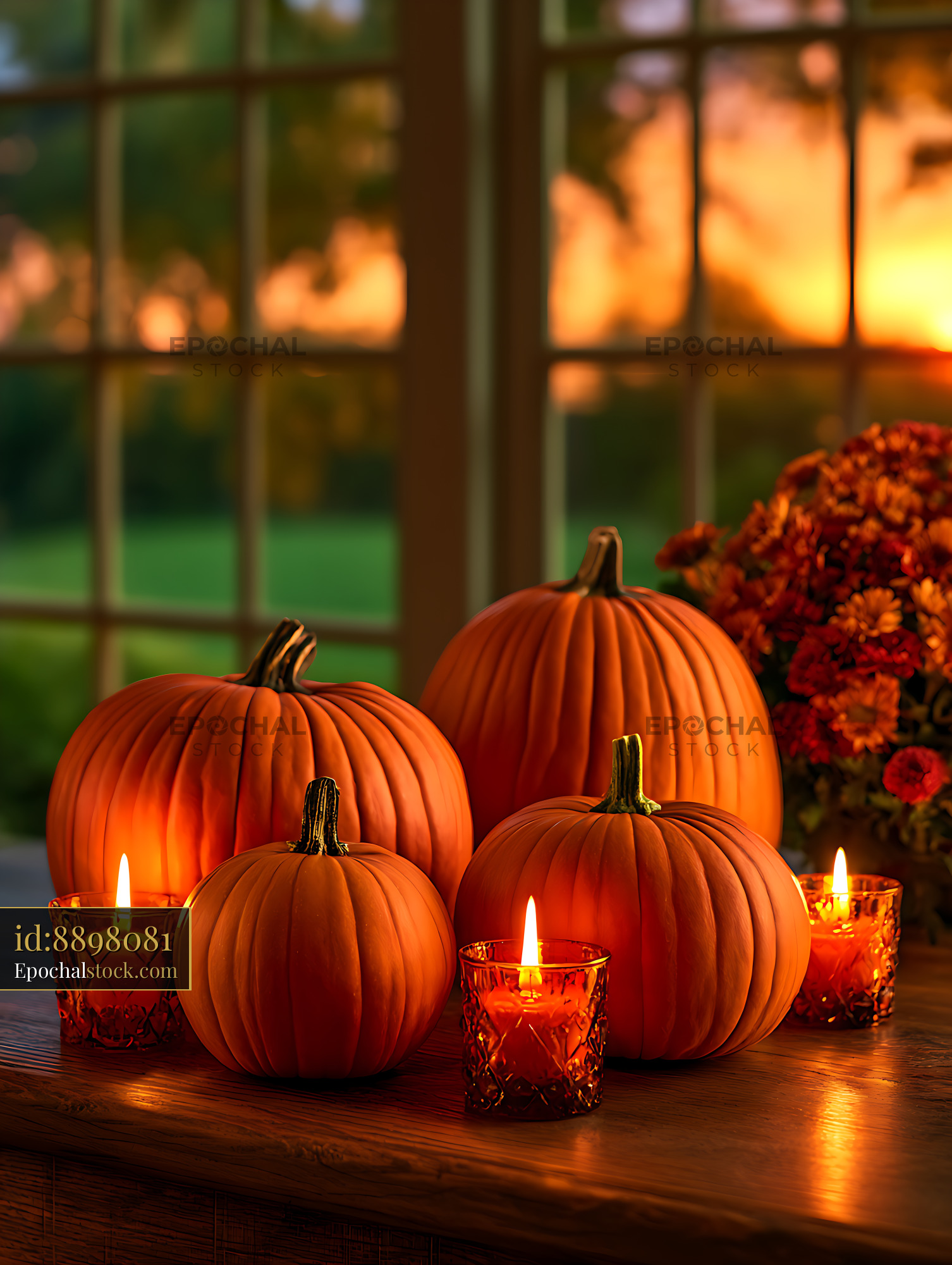Watermarked full-resolution preview of Pumpkin and candle still life in warm autumn light