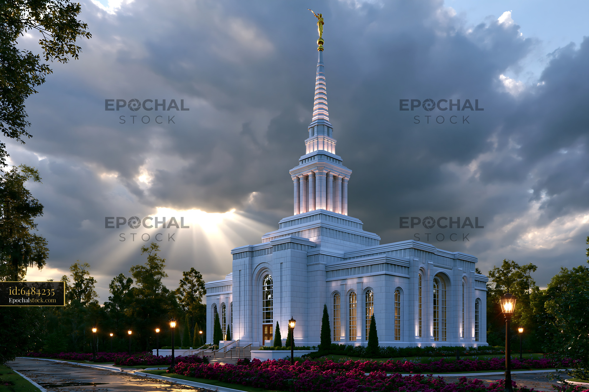 Watermarked full-resolution preview of Architectural structure of a temple under a cloudy sky