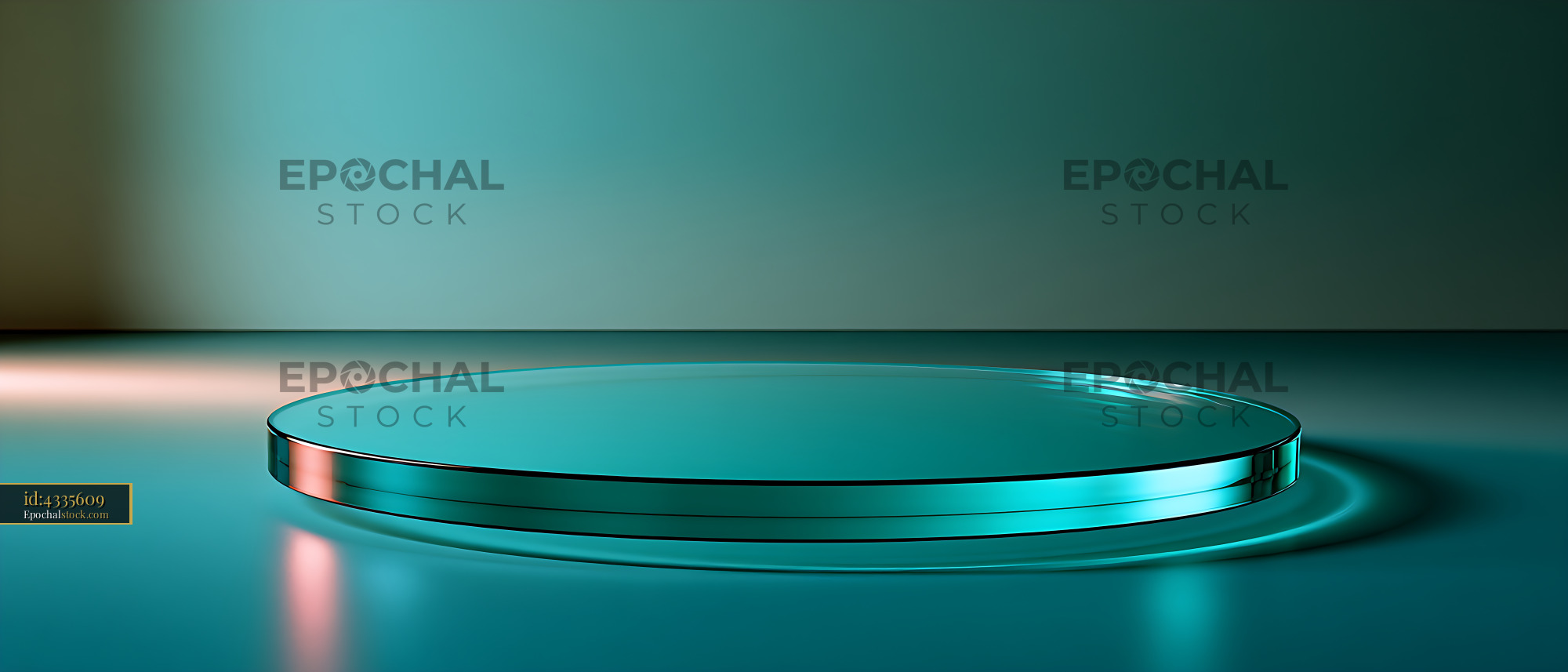 Watermarked full-resolution preview of Teal circular glass platform in an atmospheric studio