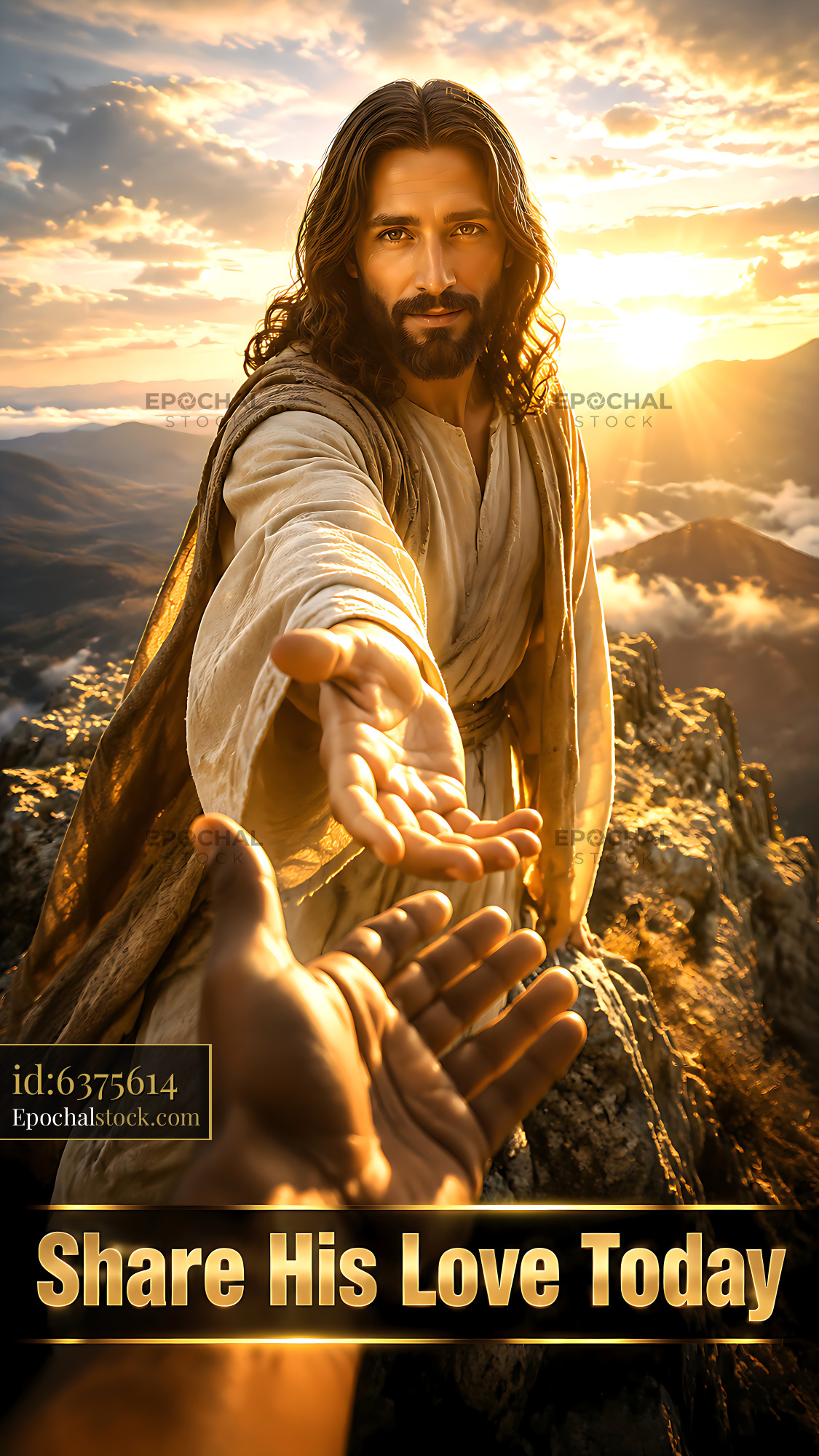 Watermarked full-resolution preview of Hands reaching out from a mountain top at sunset
