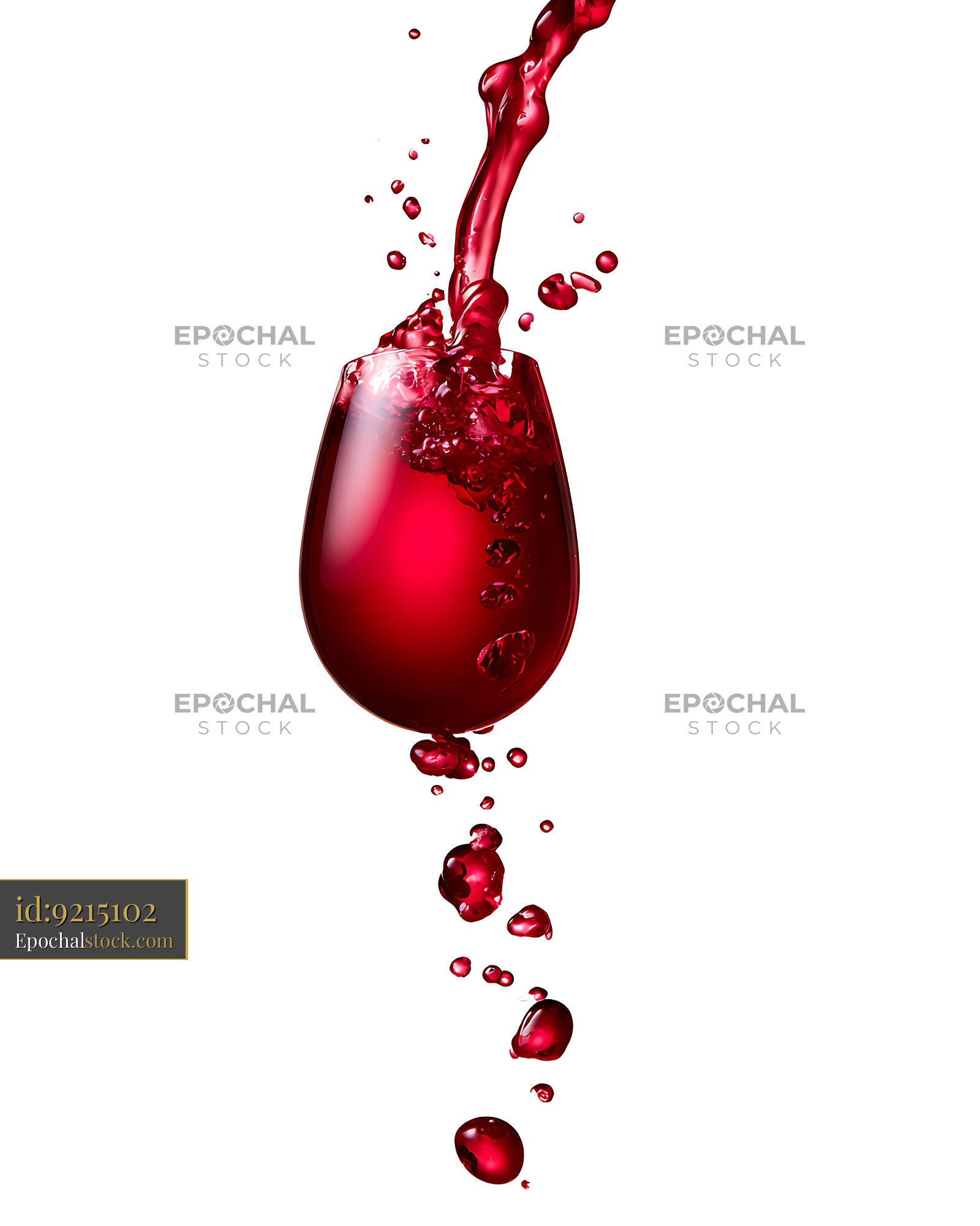 Watermarked full-resolution preview of Dramatic red wine splash with droplets
