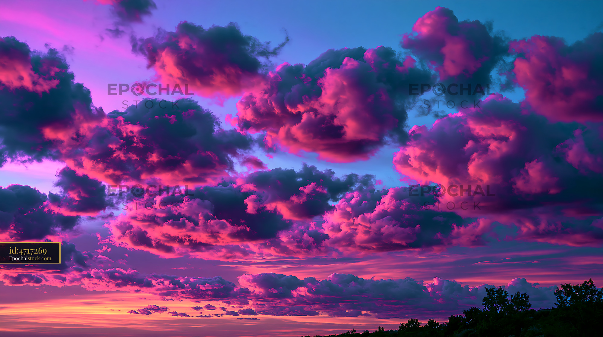 Watermarked full-resolution preview of Vibrant clouds during sunset over a scenic landscape