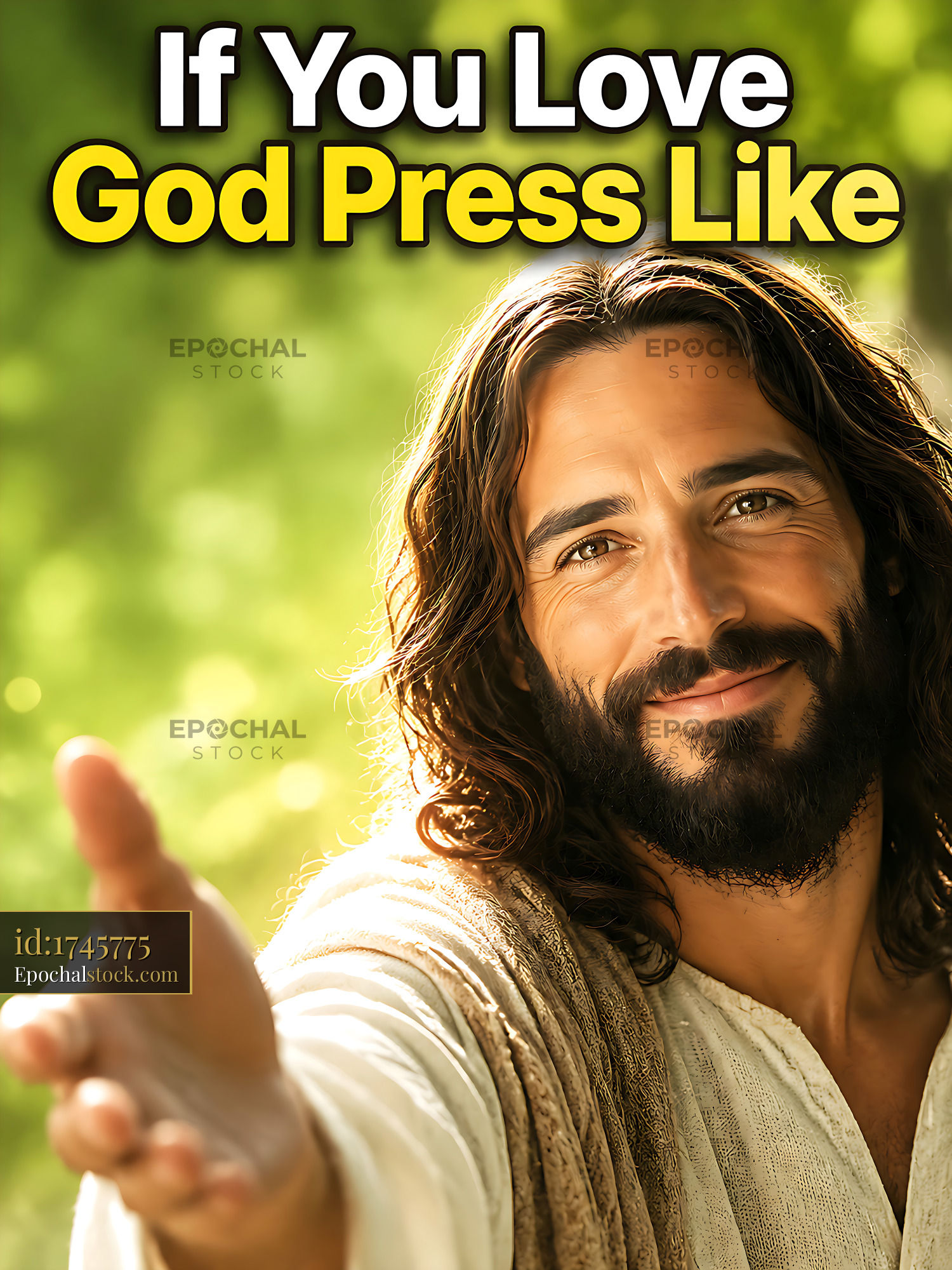 Watermarked full-resolution preview of Man with long hair extends hand outdoors