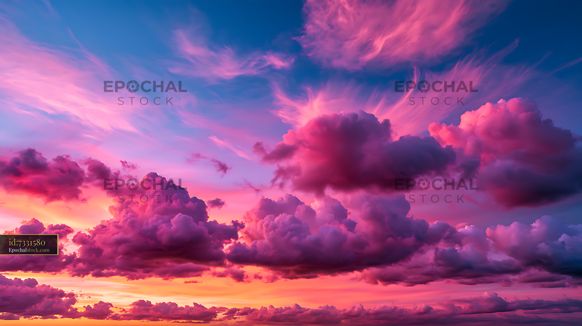 Watermarked full-resolution preview of Colorful sunset cloudscape in pink and purple