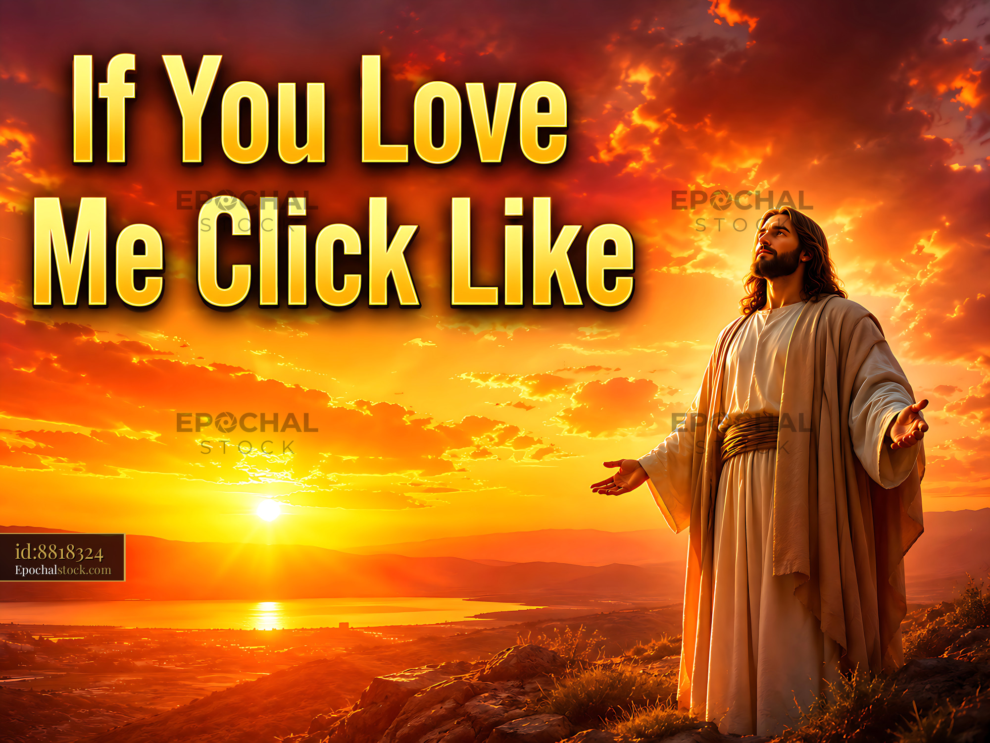 Watermarked full-resolution preview of Man with arms raised against sunset background