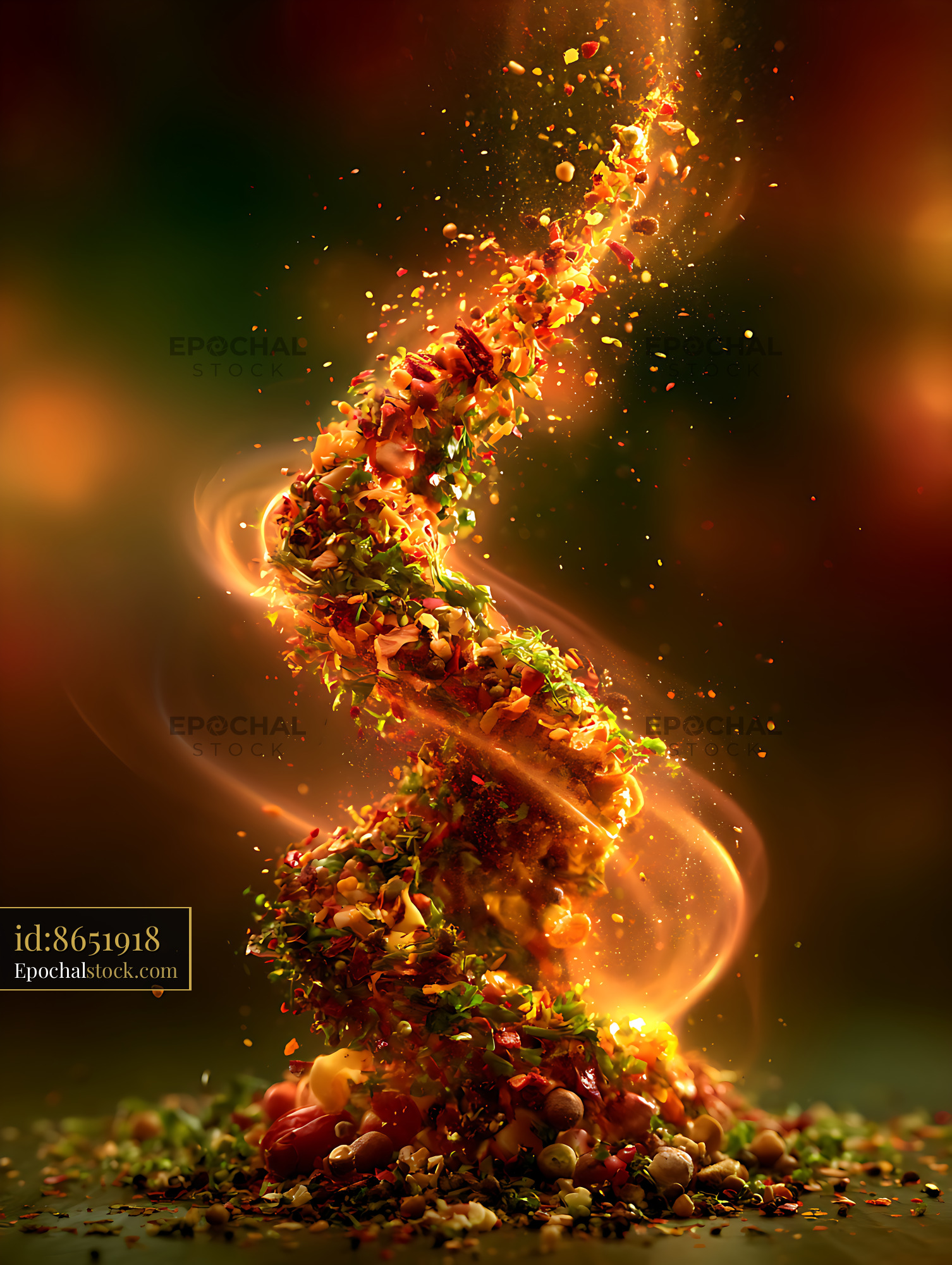 Watermarked full-resolution preview of Abstract food art explosion with herbs and vegetables
