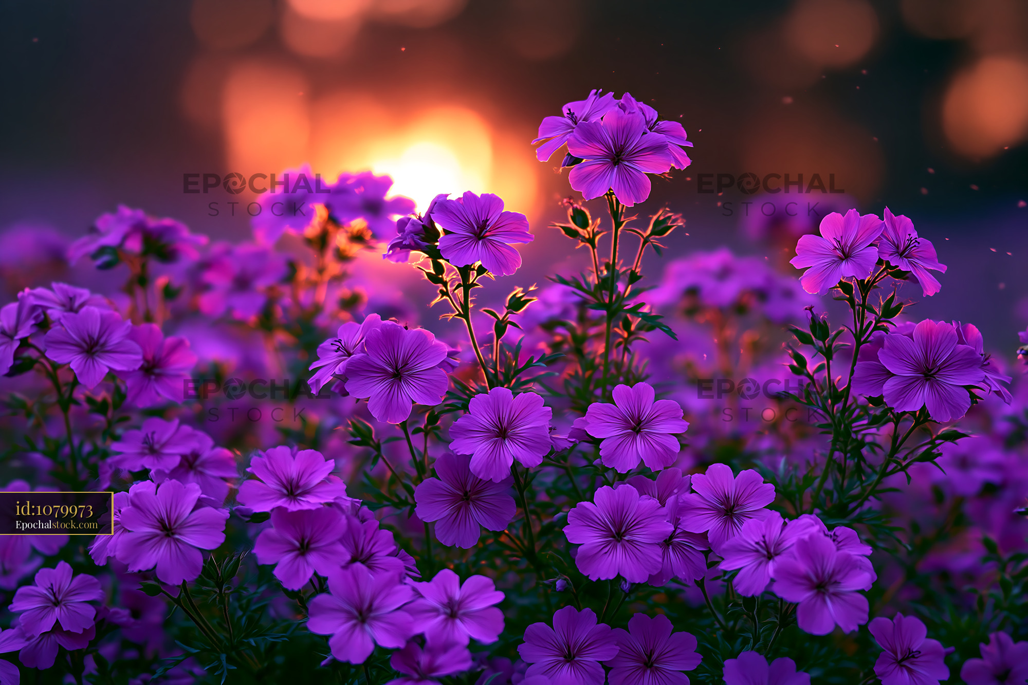 Watermarked full-resolution preview of Purple flowers in the sunset light