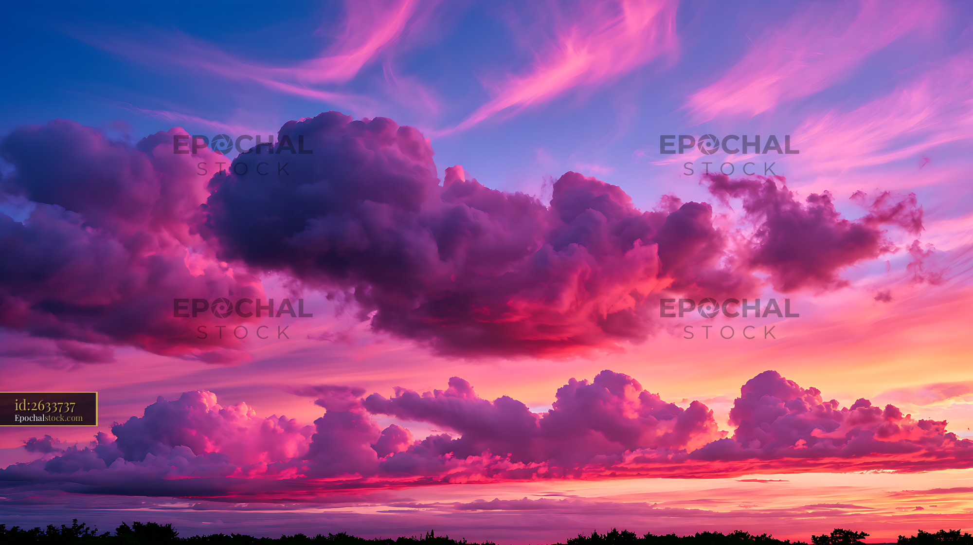 Watermarked full-resolution preview of Colorful sunset cloudscape in purple and pink tones