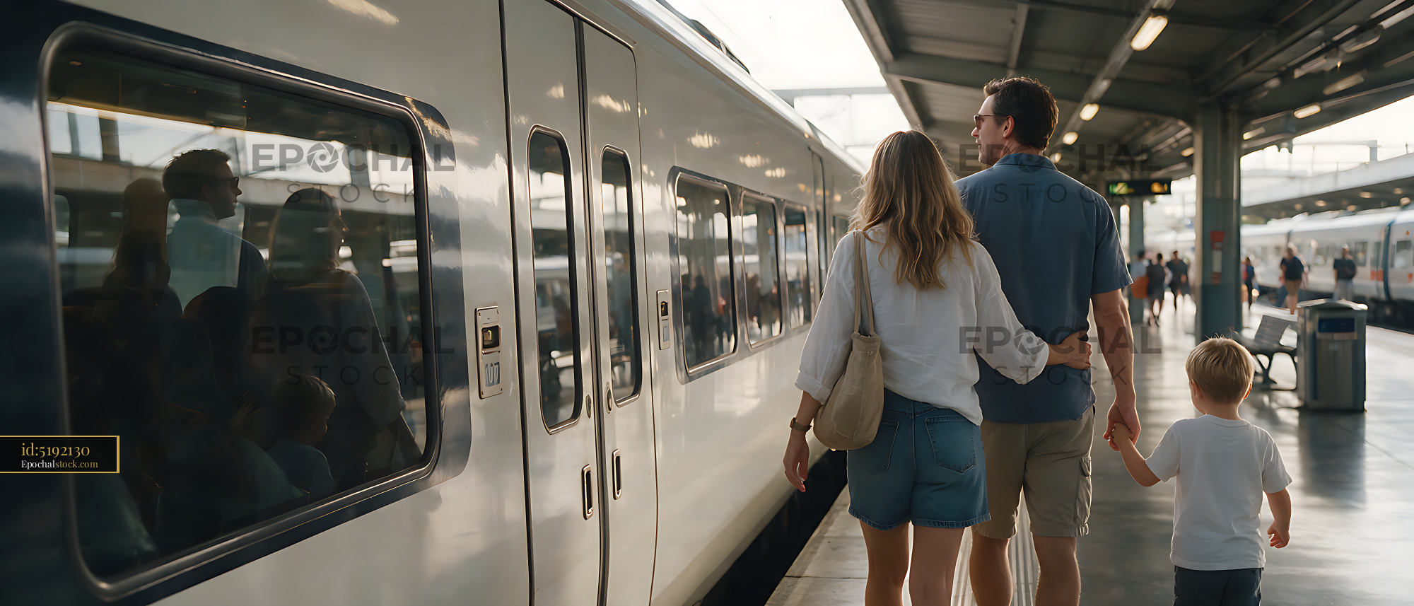 Watermarked full-resolution preview of Family walking along a railway platform