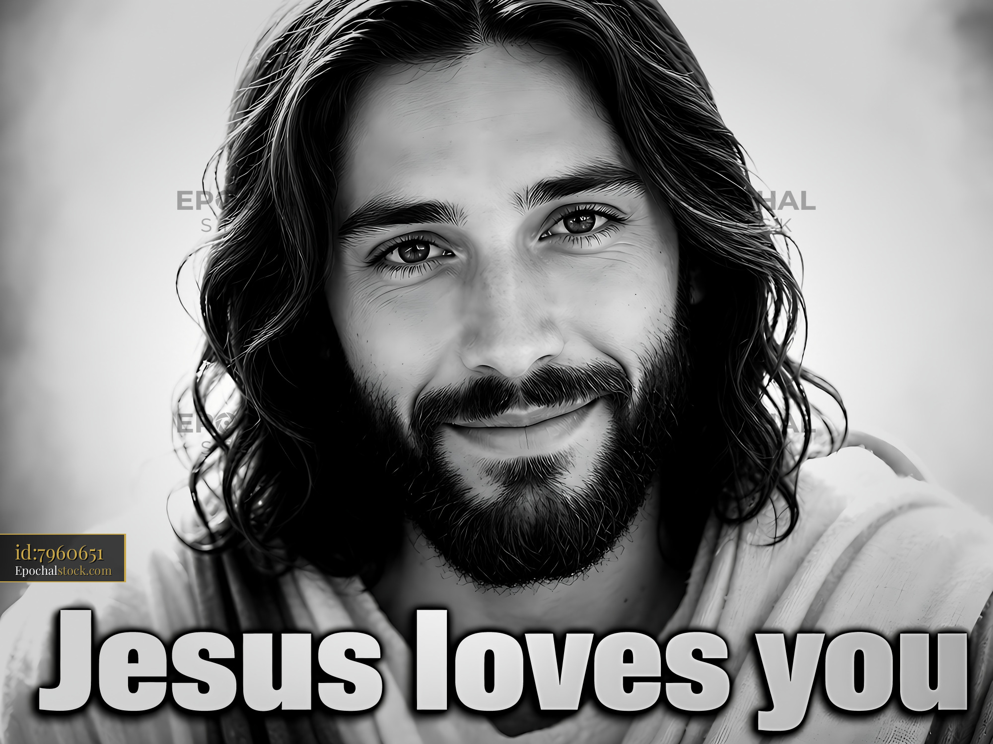 Watermarked full-resolution preview of Jesus smiles with a warm expression
