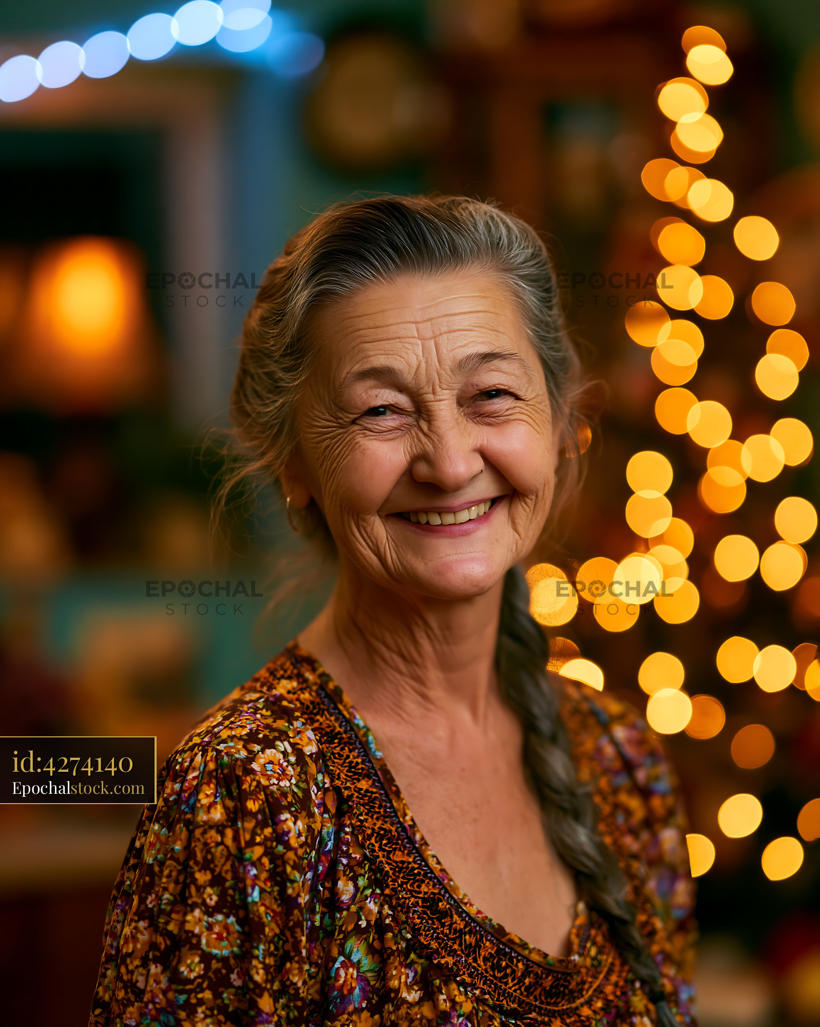 Watermarked full-resolution preview of Smiling senior woman in cozy holiday setting