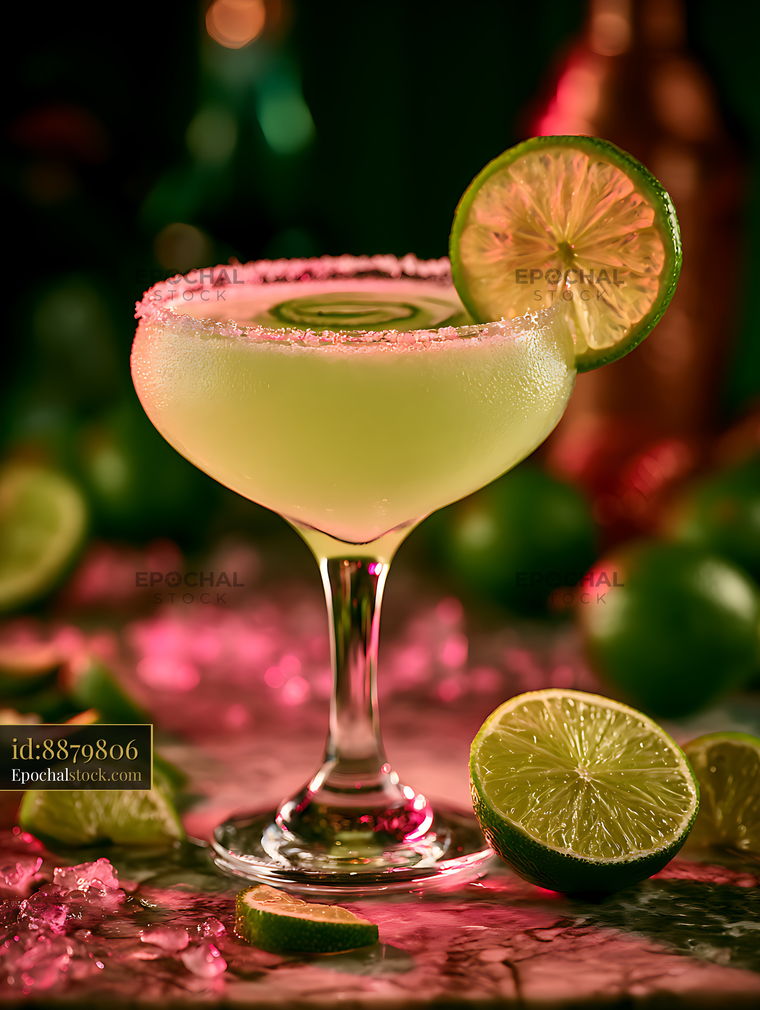Watermarked full-resolution preview of Pale lime cocktail with salted rim in a stemmed glass