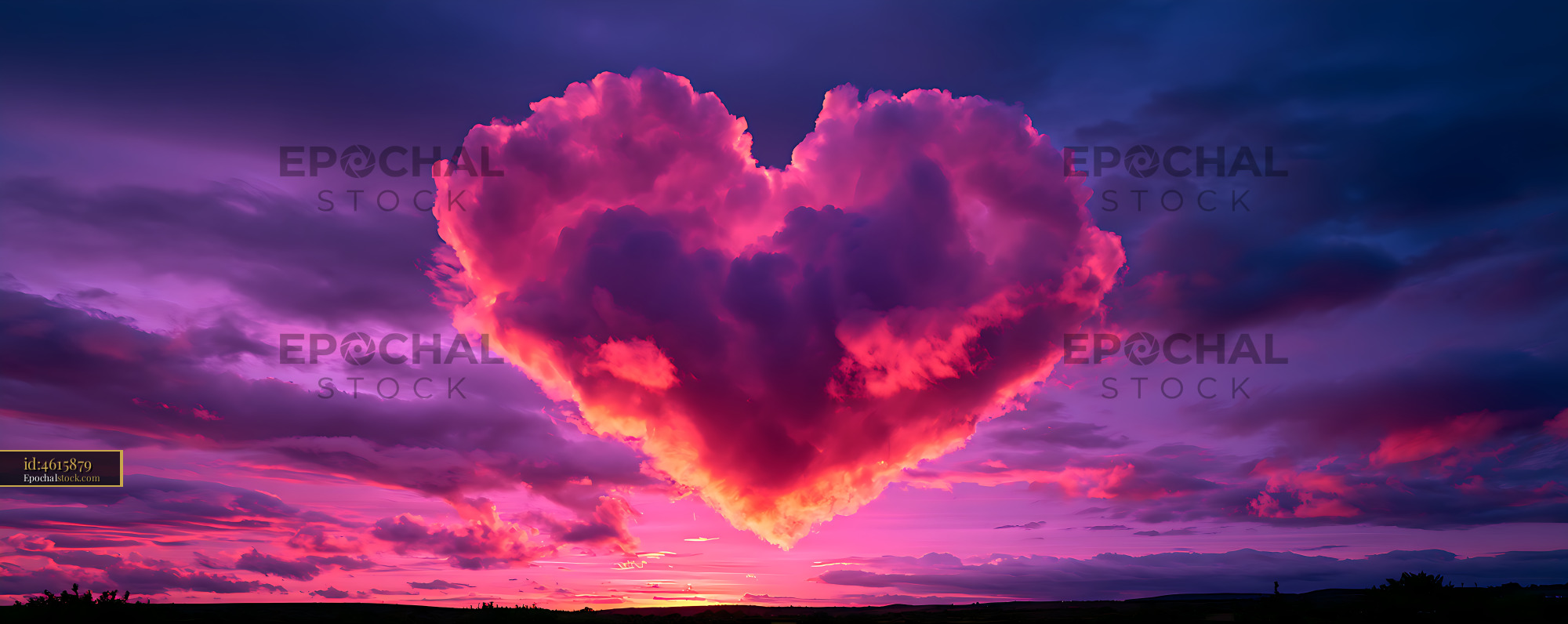 Watermarked full-resolution preview of Clouds form a heart shape in a sunset sky over a landscape