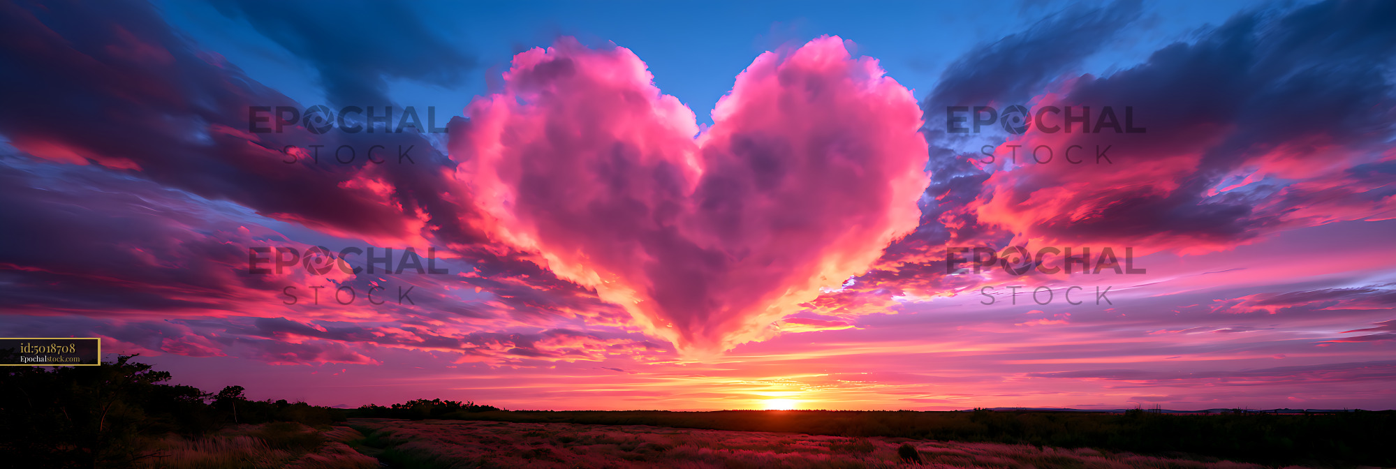 Watermarked full-resolution preview of Heart-shaped cloud glowing over a colorful sunset horizon