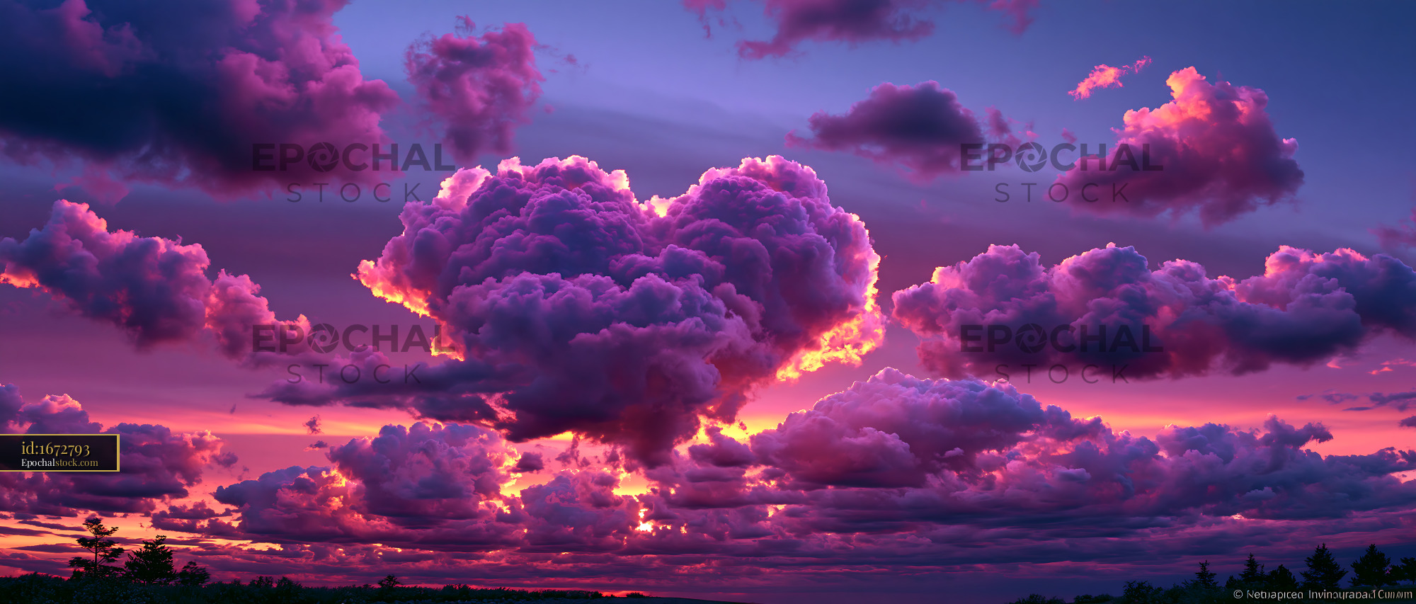 Watermarked full-resolution preview of Colorful clouds form heart shape during sunset