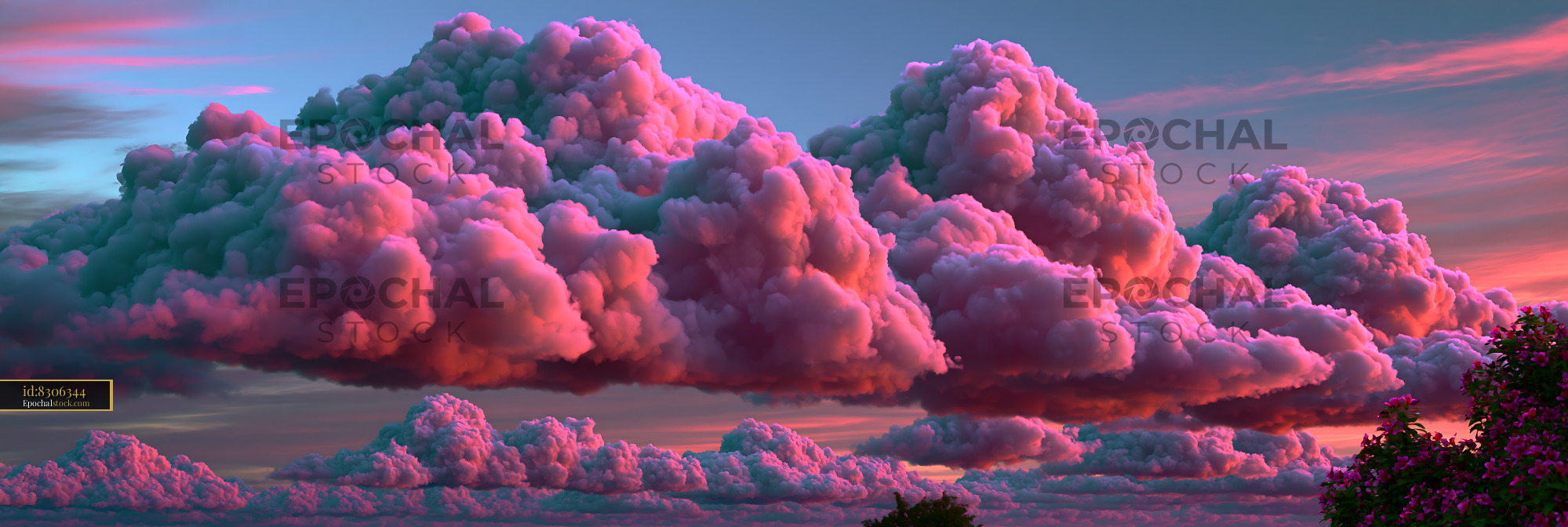 Watermarked full-resolution preview of Colorful clouds at sunset in a coastal area