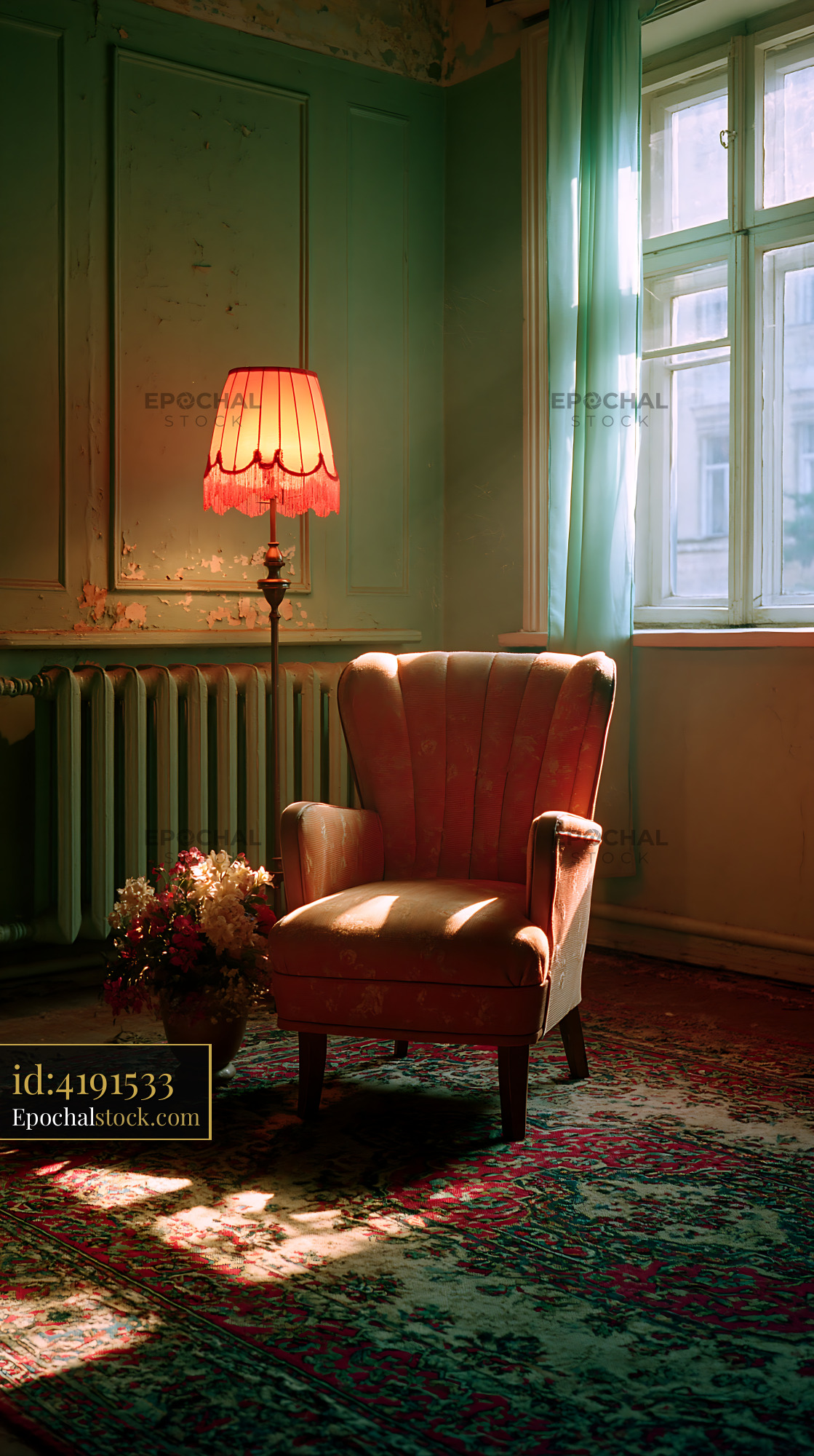 Watermarked full-resolution preview of Cozy armchair beside a lamp in a quiet room