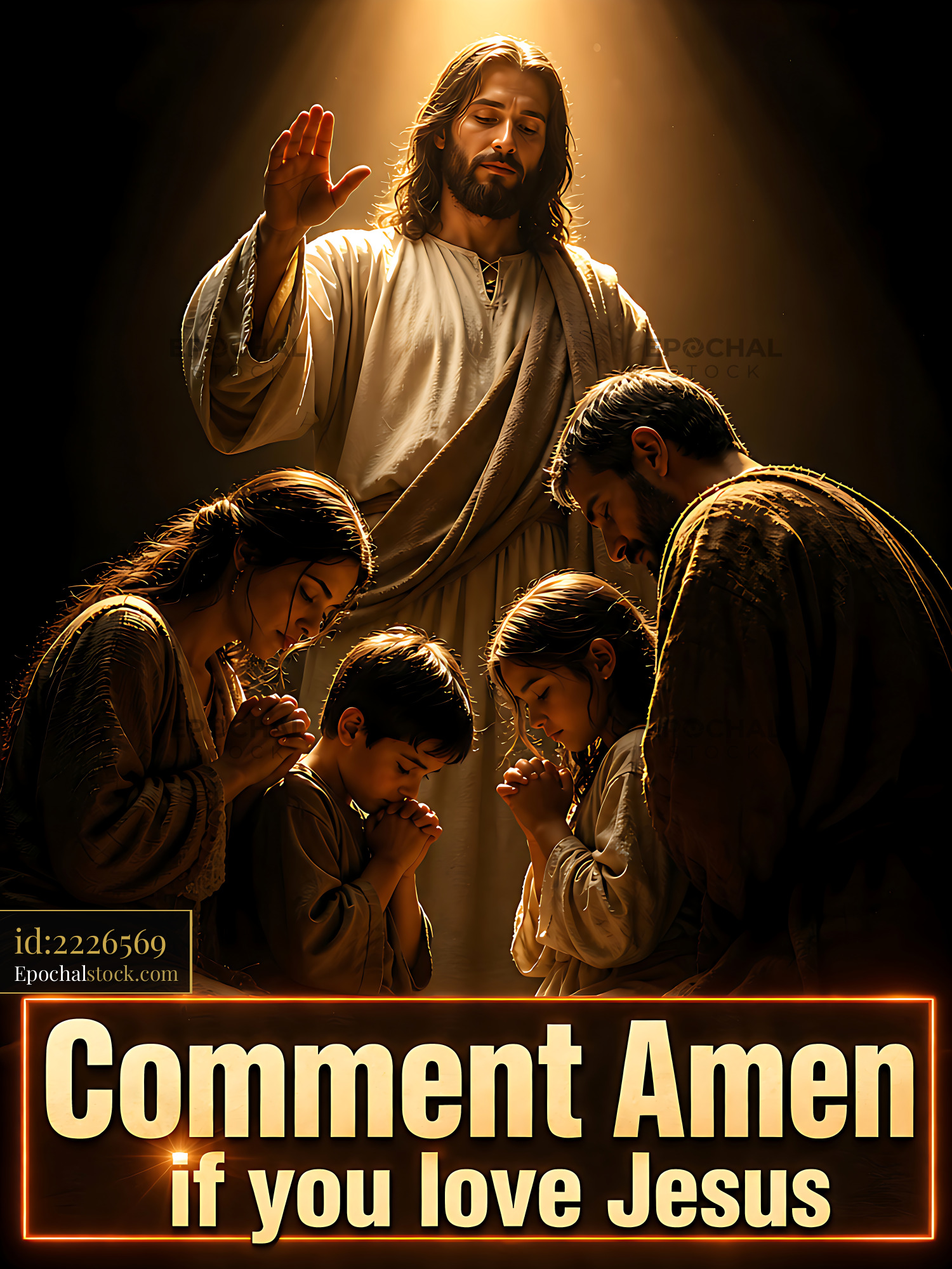 Jesus Guides Family in Prayer During Evening Gathering - stock photo