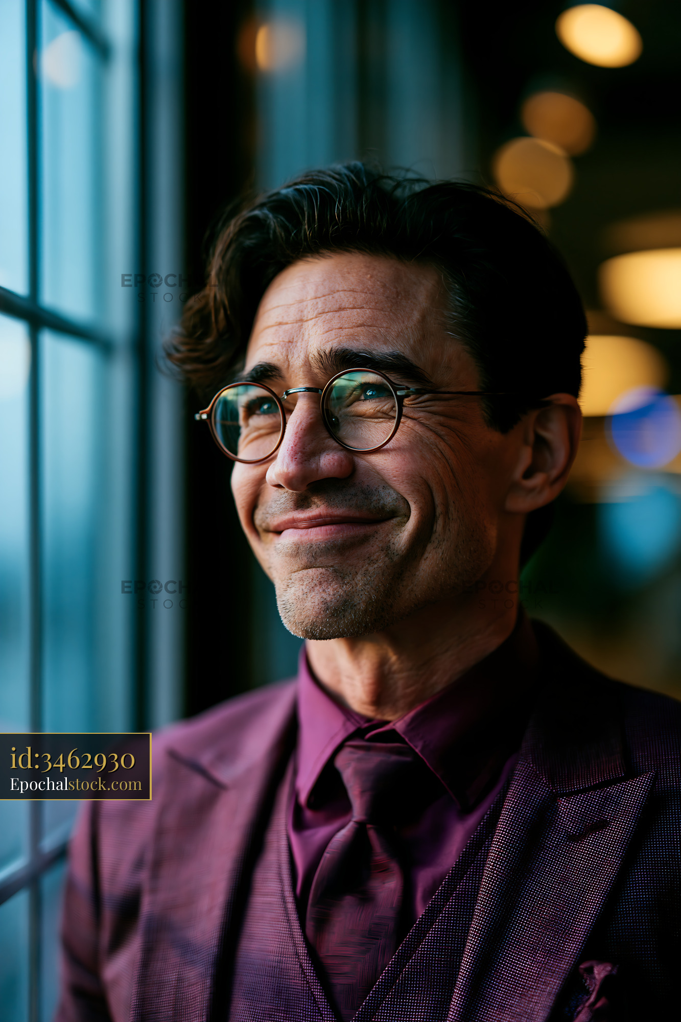 Watermarked full-resolution preview of Man smiling near window with soft light in indoor setting